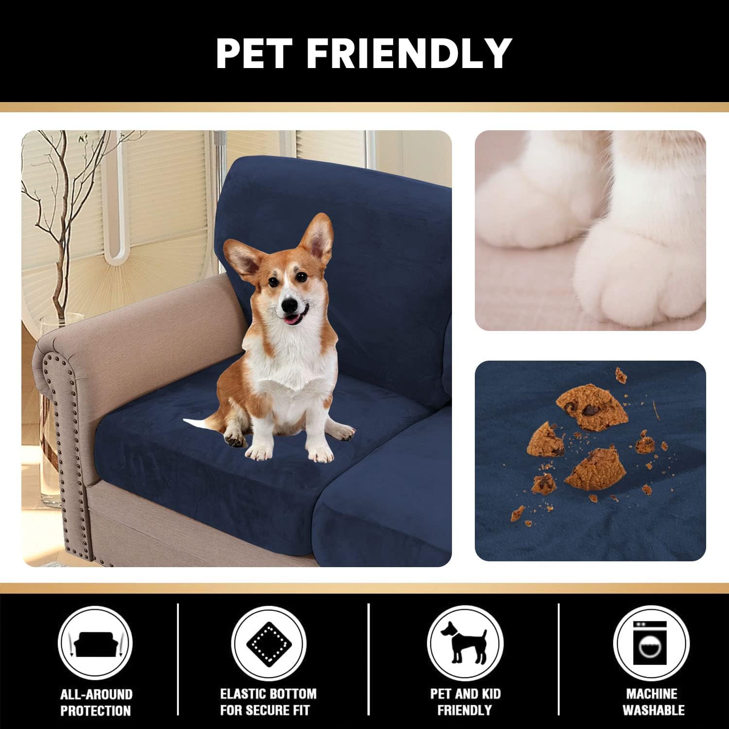 PrinceDeco Funda de sofá de 4 piezas de terciopelo suave para sofá de dos plazas (2 fundas de asiento más 2 fundas de respaldo con cusión),
