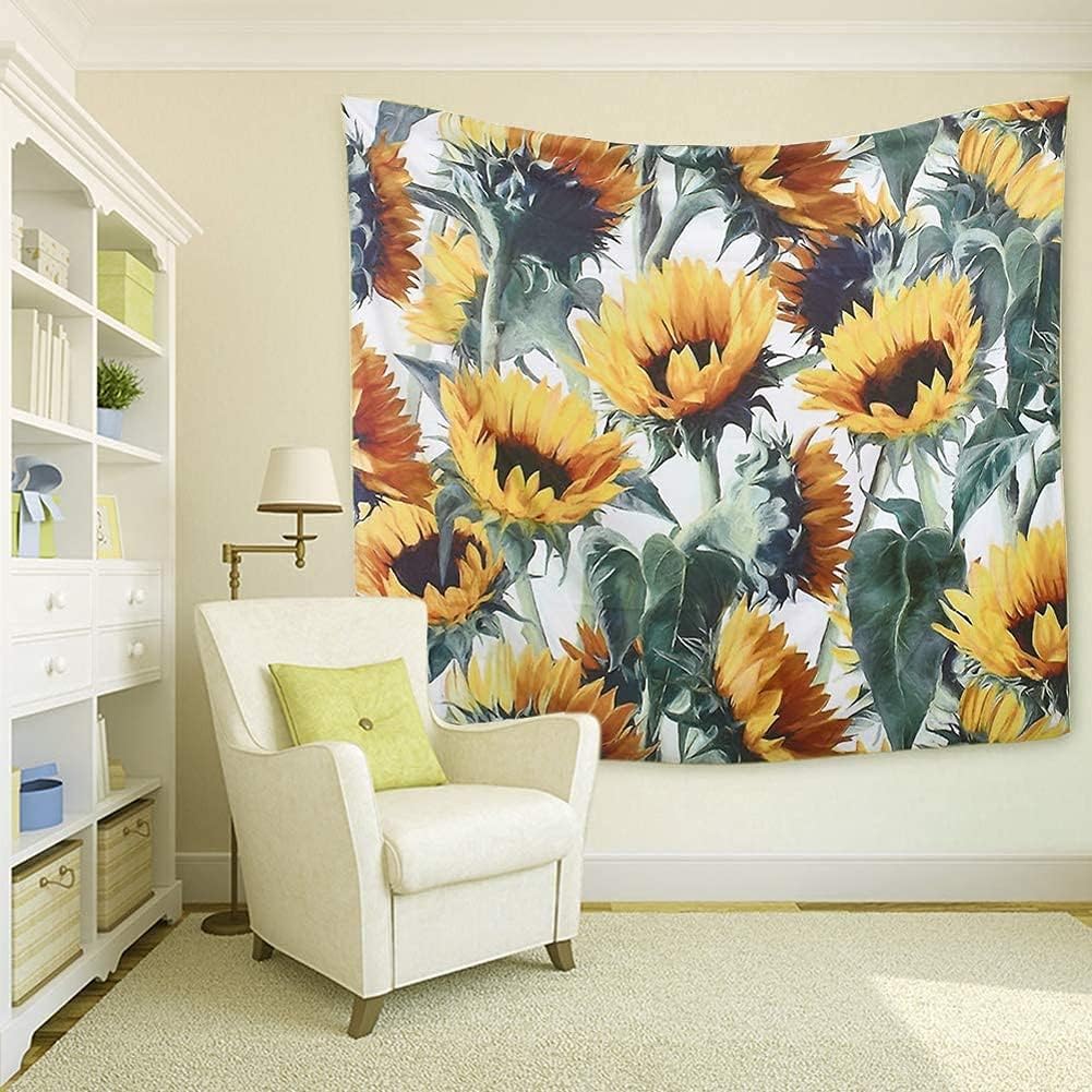 Wonderwall Tapiz de pared de girasol, mandala amarillo, tapiz de plantas de naturaleza, tapiz decorativo para colgar en la pared del hogar para