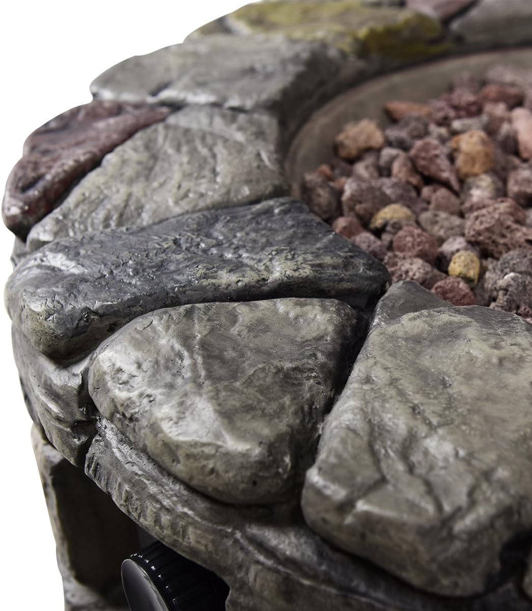 Giantex – Fogata de gas (28 pulgadas, 40,000 BTU para exteriores con piedra natural, cubierta, certificación ETL, quemador de gas de acero