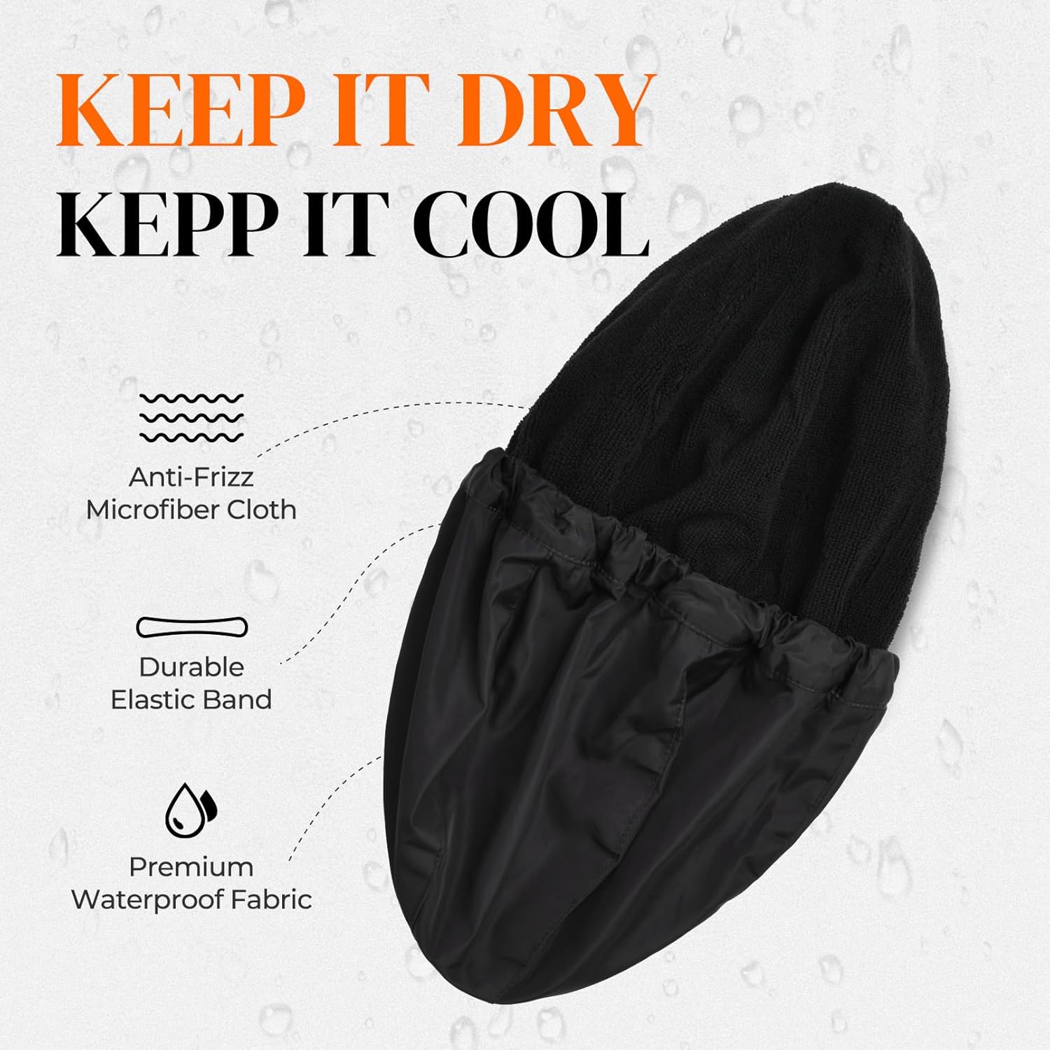 Gorro de ducha para hombre, gorro de baño negro, reversible, con forro de rizo, grande, impermeable, ajustable, banda elástica, dobladillo elástico,