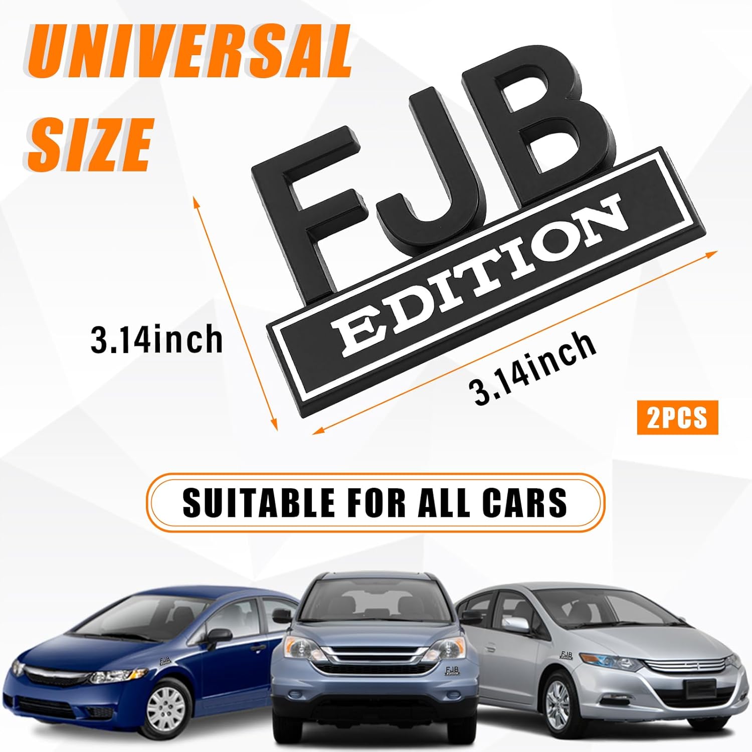 2 emblemas de la edición FJB, letras en relieve 3D para guardabarros de automóvil con adhesivo fuerte 3M, calcomanías universales de repuesto para