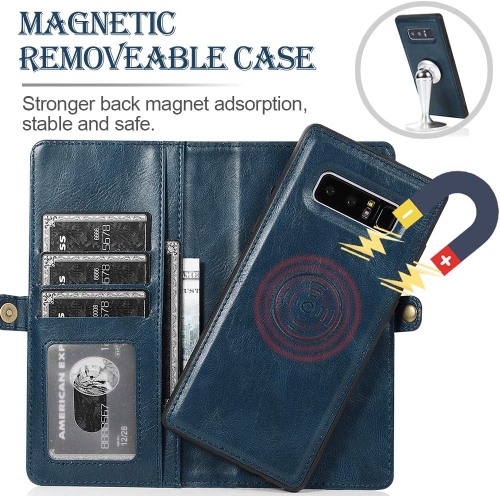 KUDEX Funda tipo cartera para Galaxy Note 8 para mujer, Note 8 con tarjetero, 2 en 1, desmontable, de piel magnética, extraíble, interior de TPU,
