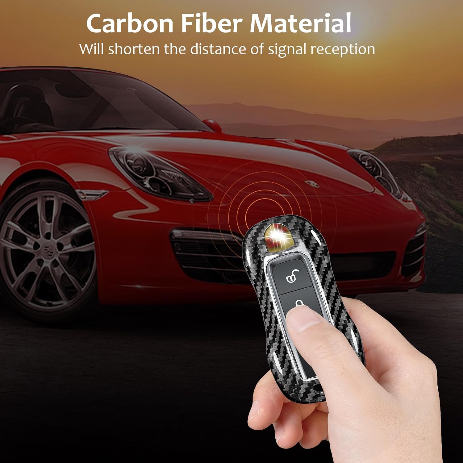T-carbon Funda para llavero de fibra de vidrio real con llavero Porsche para Porsche 911 Carrera Panamera Taycan Cayenne 918-2024, funda protectora