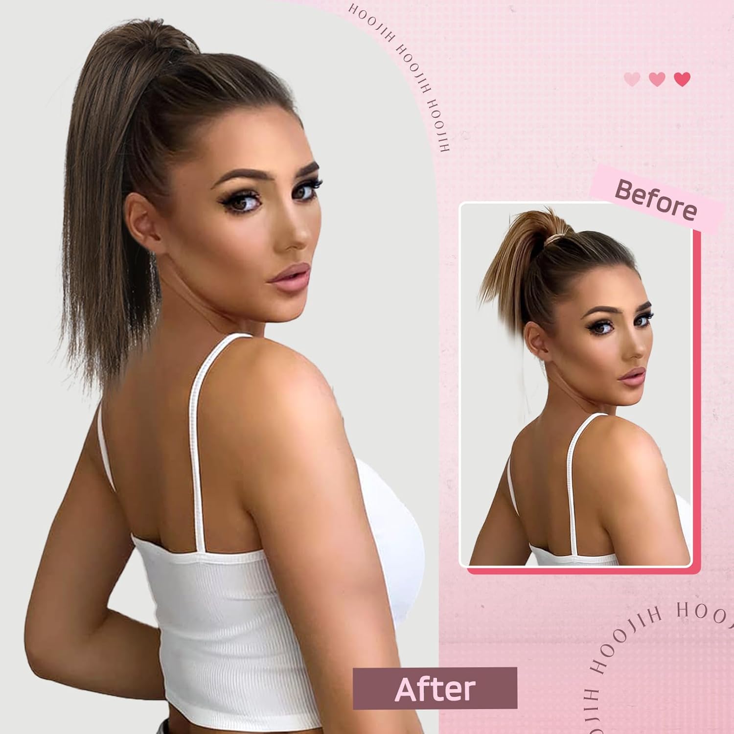 HOOJIH HE027 – Extensión de cola de caballo con clip, de 14 pulgadas, extensiones de cabello lacio con clip de garra, piezas de cabello corto para