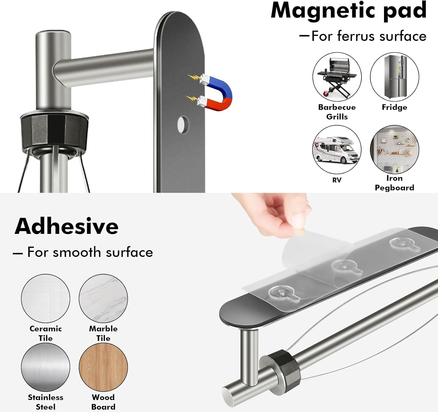 KIHOGEM Soporte magnético para toallas de papel, operable con una mano, soporte de pared con fuerte respaldo magnético y autoadhesivo para cocina,