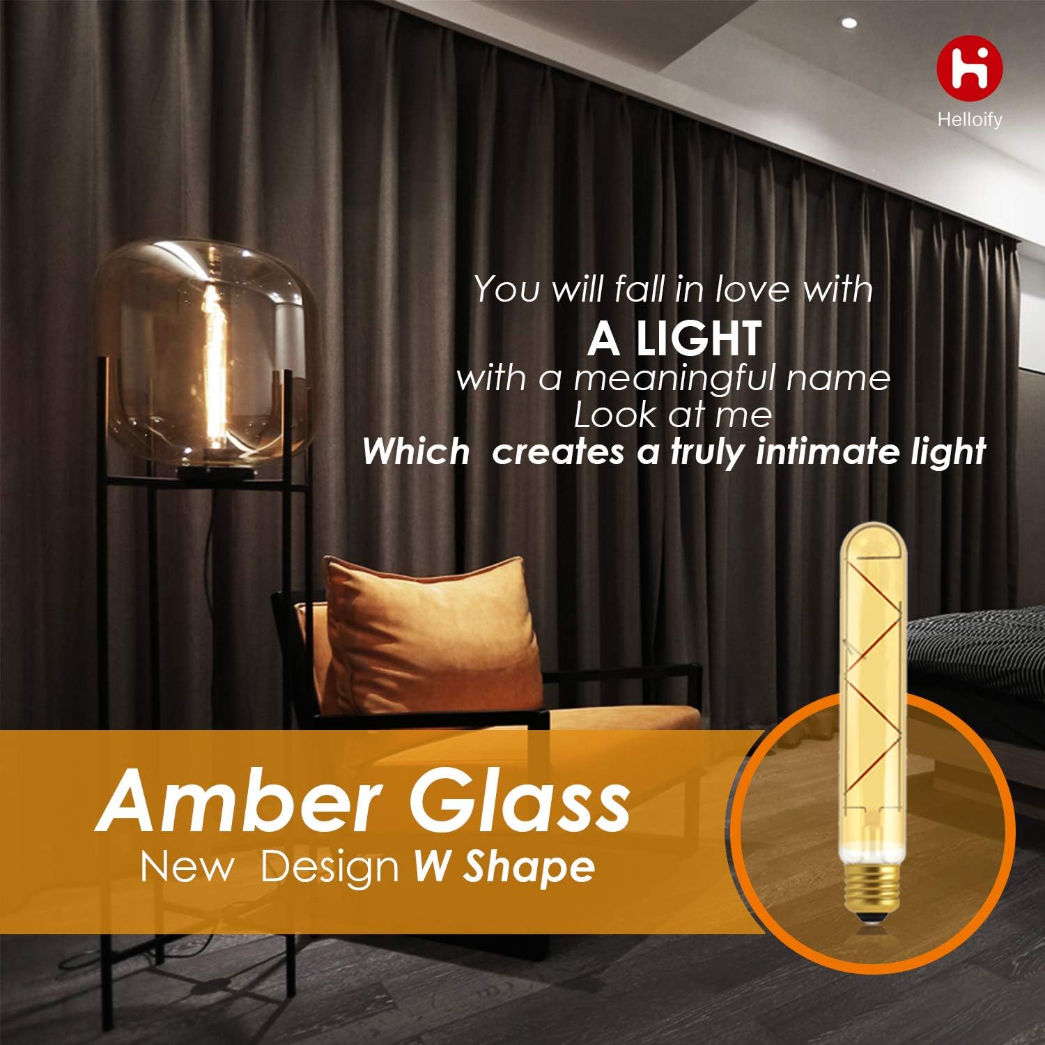 Bombilla tubular Edison LED vintage regulable T10, equivalente a 40 W, alto brillo, luz blanca cálida de 2500 K, vidrio ámbar, luz de cubierta de