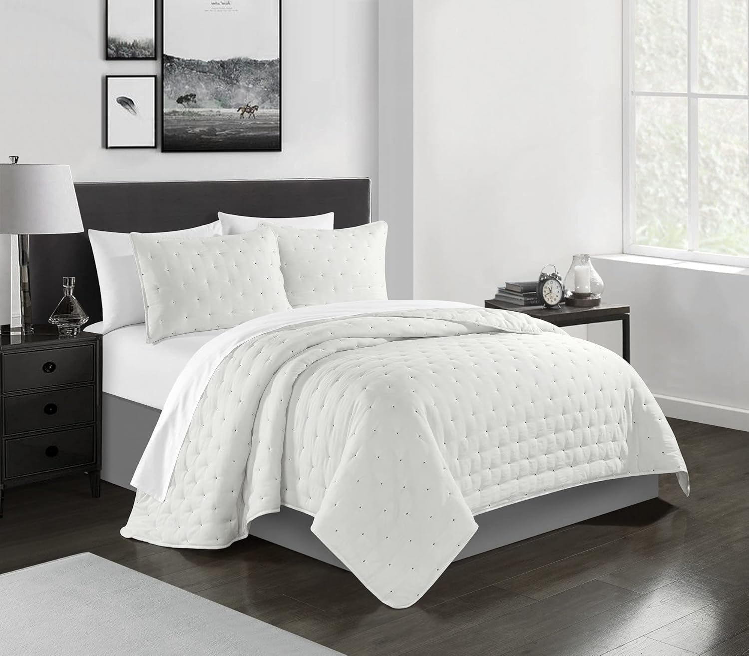 Chic Home Chyle – Juego de edredón de 3 piezas con diseño de punto de cruz, fundas de almohada incluidas, tamaño King, color beige