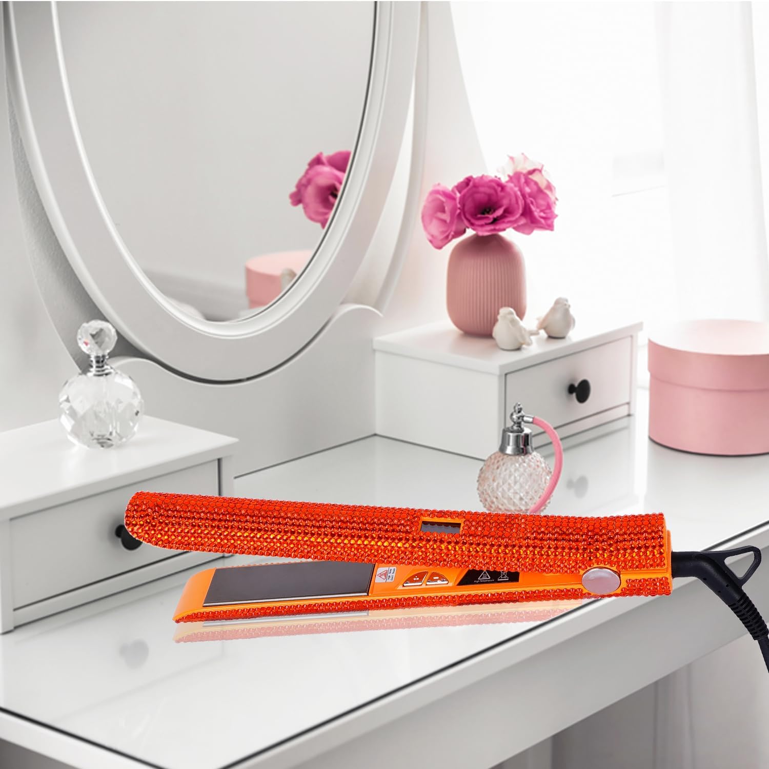 Plancha de pelo Diamond Plana, alisador y rizador profesional 2 en 1, planchas de titanio de calentamiento rápido, alta temperatura, 480 F, alisador