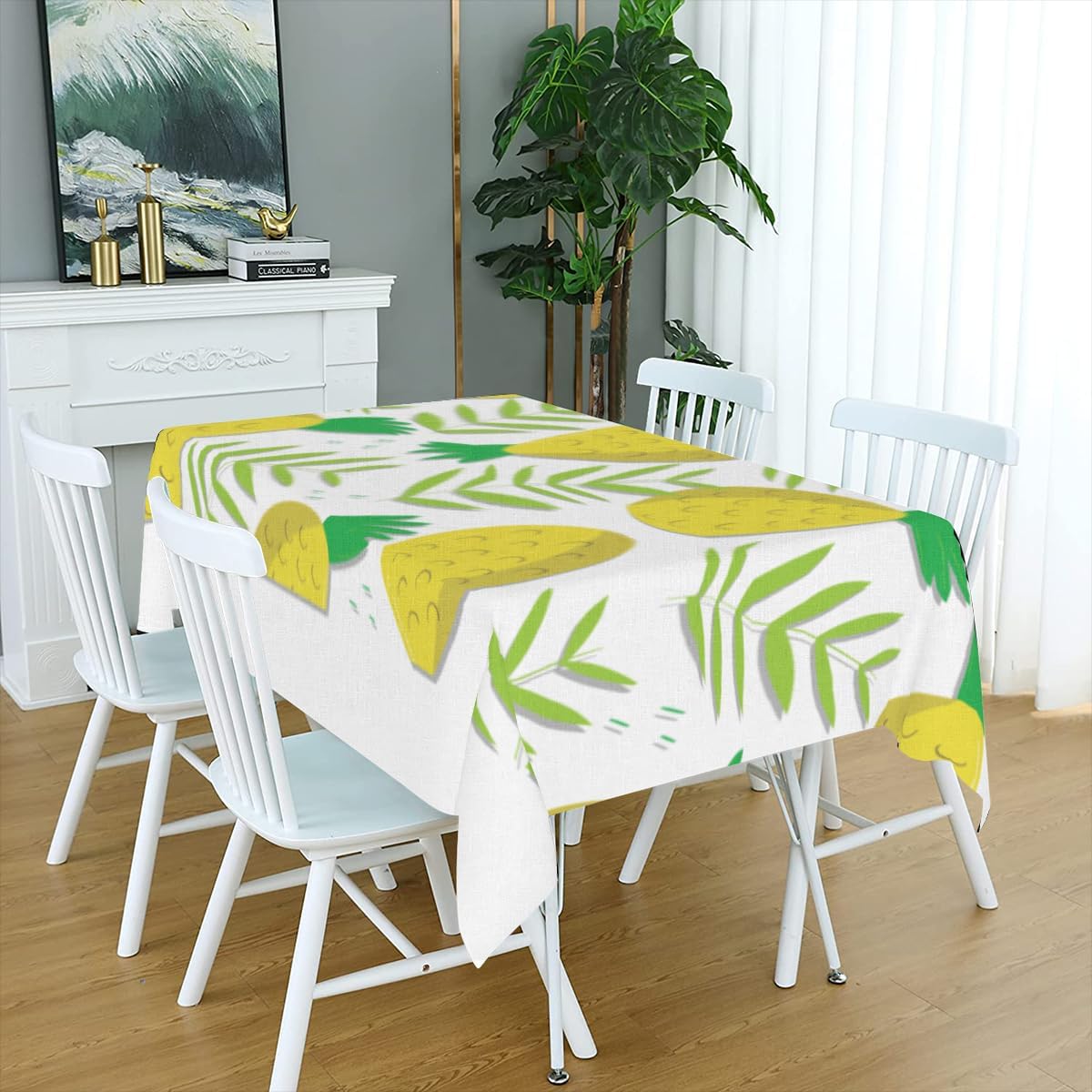 Mantel rectangular de 60 x 90 pulgadas con diseño de piña y frutas de verano, lavable para fiestas al aire libre, picnic, cocina y cena de vacaciones