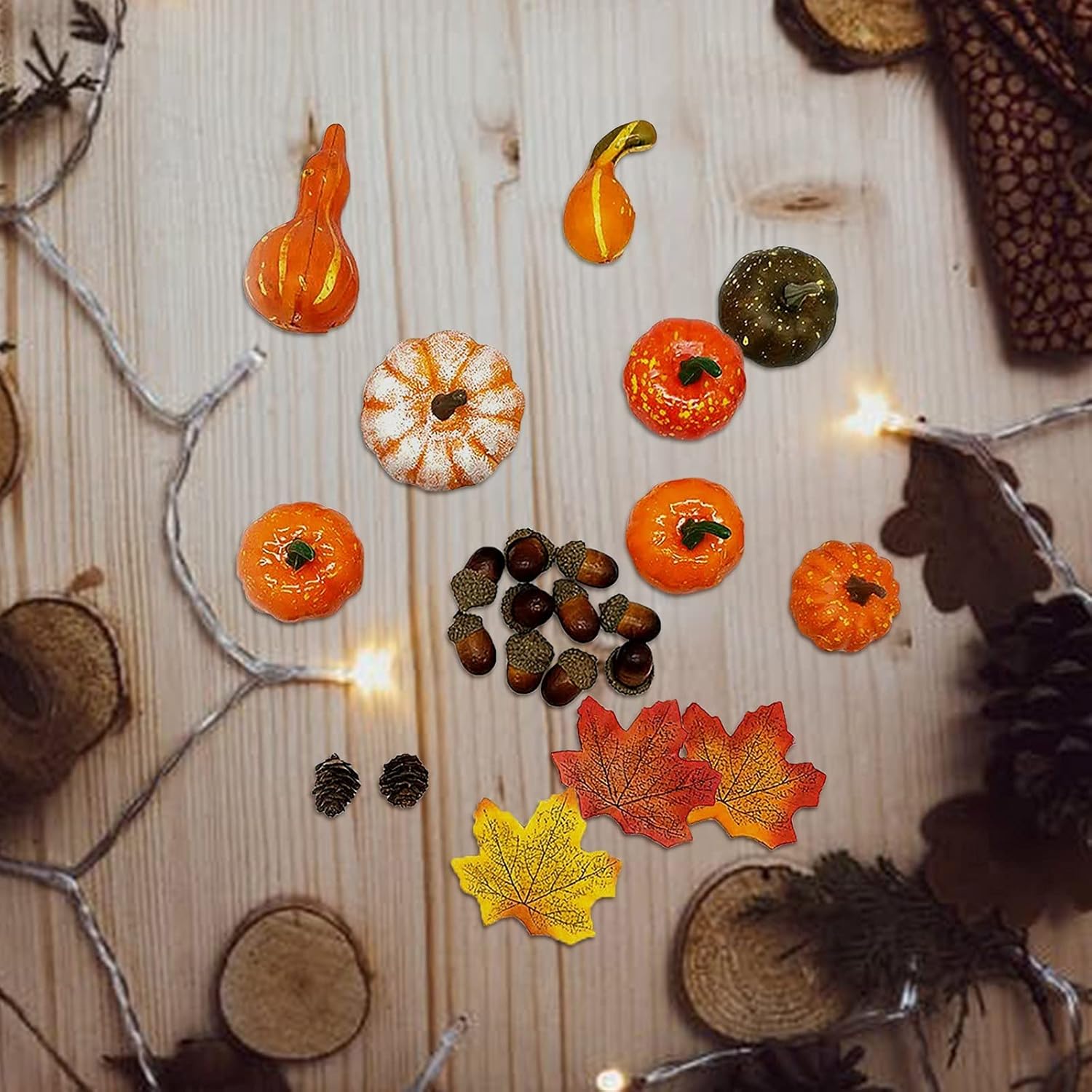 Hojas de Halloween, arce, decoración artificial de Acción de Gracias, mini calabazas, decoración de mesa para otoño, decoración del hogar, gnomos