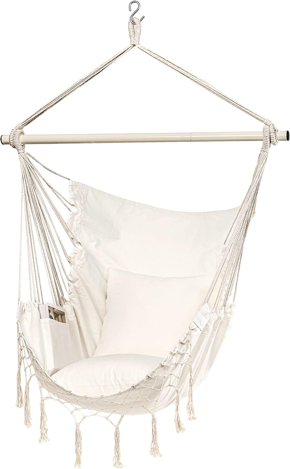 Jelofly Paquete de 2 hamacas, silla grande colgante de cuerda con bolsillo, máximo 350 libras, superior cómoda para interiores y exteriores, hogar,