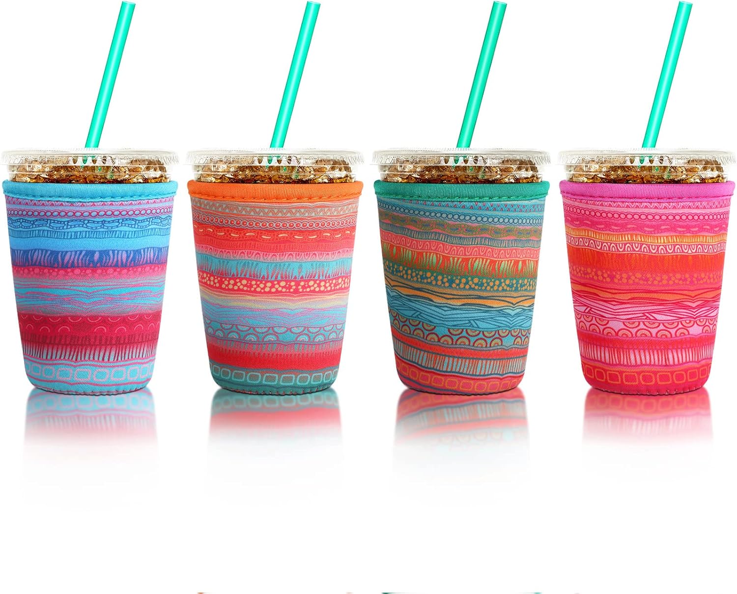 Patelai Funda aislante reutilizable para taza de café, 4 piezas para bebidas frías, bebidas y soporte para la mayoría de los cafés (16-20 onzas,