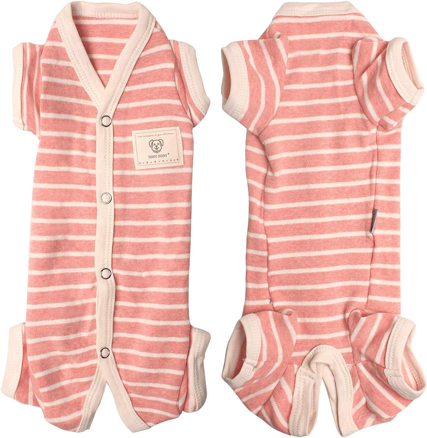 TONY HOBY Pijama de perro para mascotas, pijama de perro de 4 patas con rayas, ropa de algodón suave para recuperación de cirugía (XL, rosa + niña