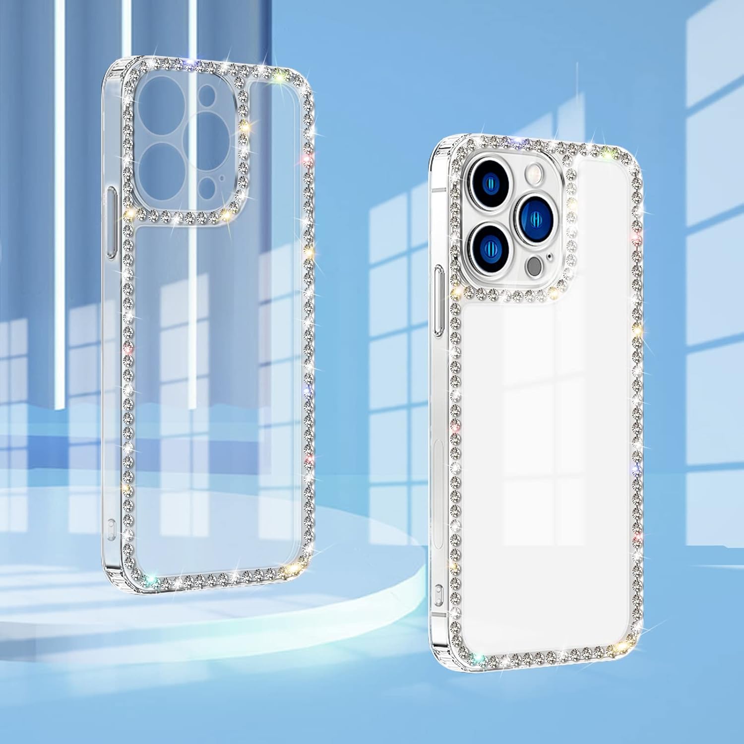 Funda transparente compatible con iPhone XR con diamantes de imitación para niñas y mujeres, diseño de parachoques brillante con purpurina y diseño