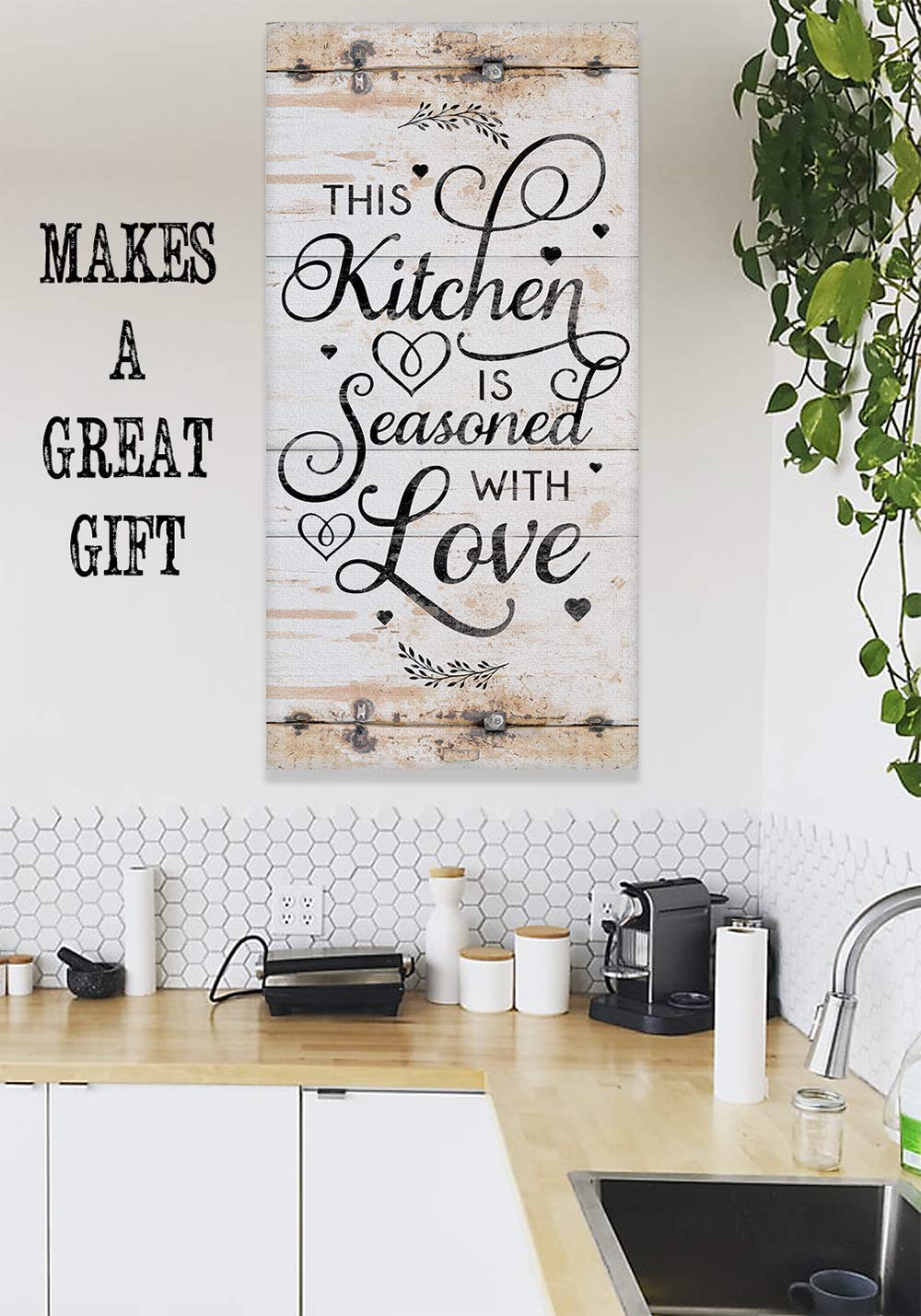 This Kitchen is Seasoned With Love Print – Classic Farmhouse Kitchen Decor, Family and Love Wall Sign, Great Kitchen Quote Sign, Rustic Metal Sign