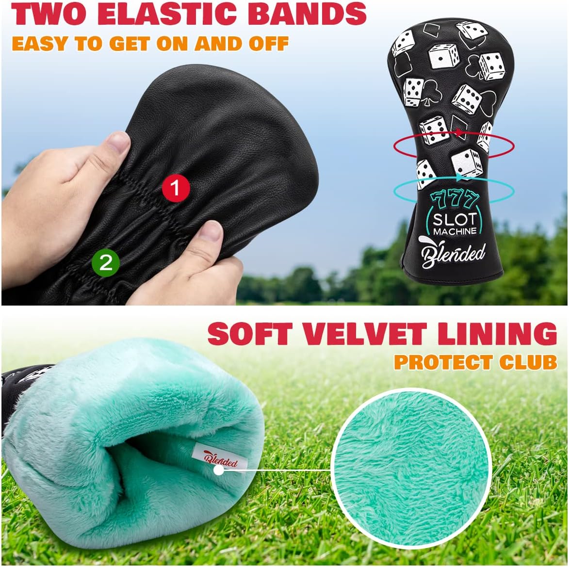 Fundas para palos de golf Lucky 777 Blade Putter Headcover Golf Driver Covers Fairway Wood Headcover Hybrid Head Cover Blade Putter Cover Leather 3