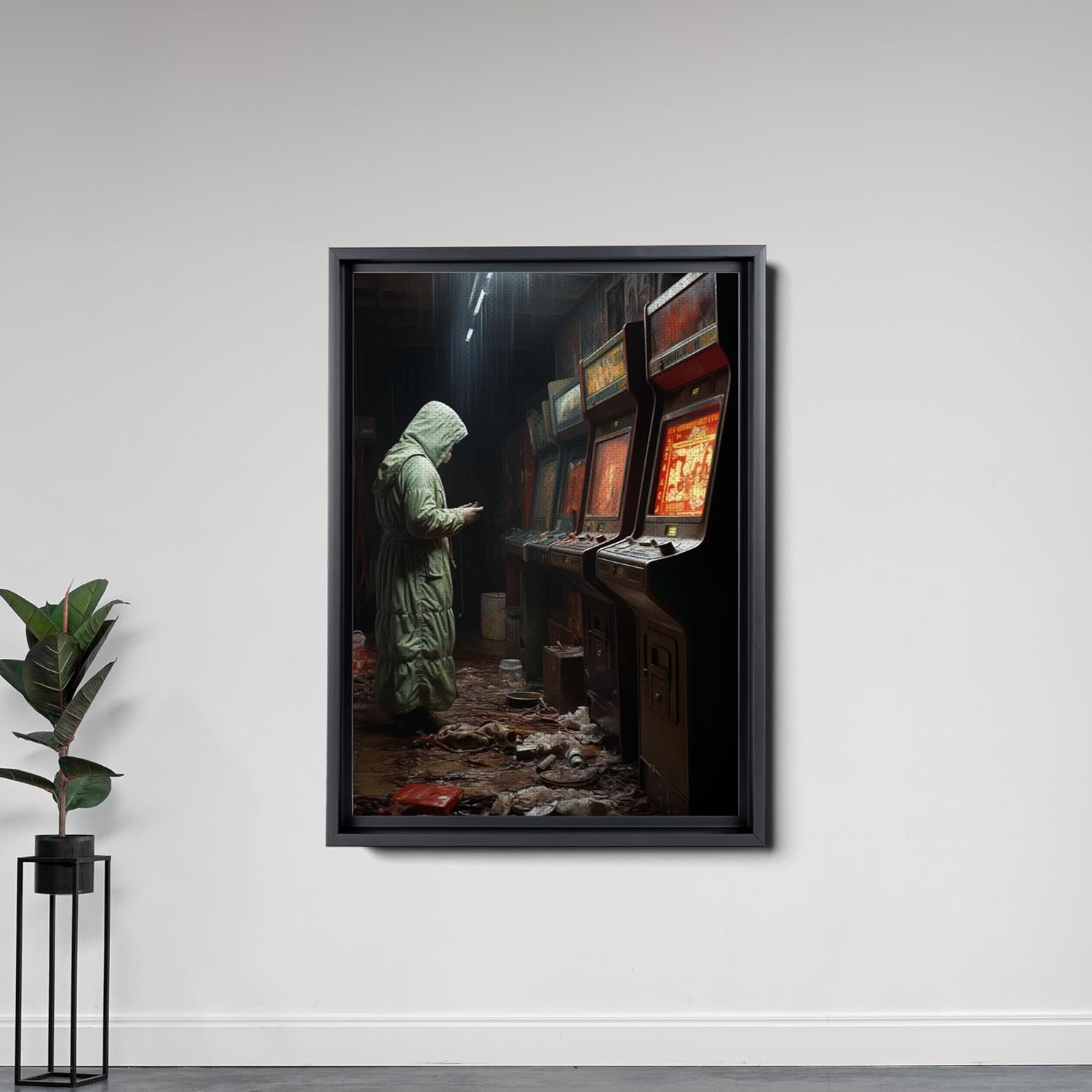 Ghost in an Abandoned Arcade, Nostalgia Poster, Art Poster Print, Dark Academia, Gothic Retro., Canvas Prints, Wall Decor