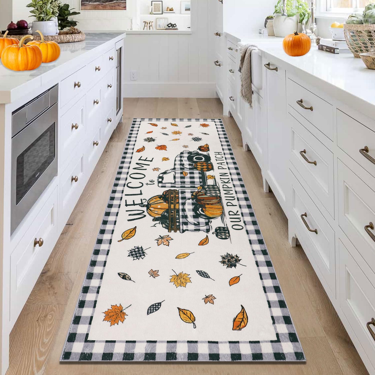 Homcomoda Alfombra de pasillo de granja de 2 x 6 pies, antideslizante, hojas de arce para otoño, alfombra de pasillo de cocina, alfombra lavable