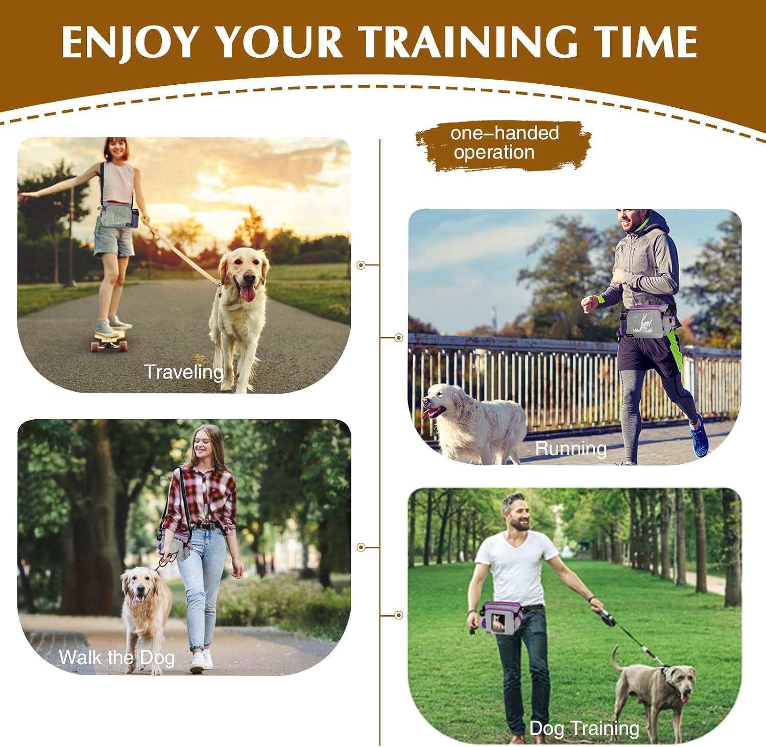 Bolsa de golosinas para perros para pasear a varios perros, bolsa de golosinas de gran capacidad para perros con soporte integrado para botella de