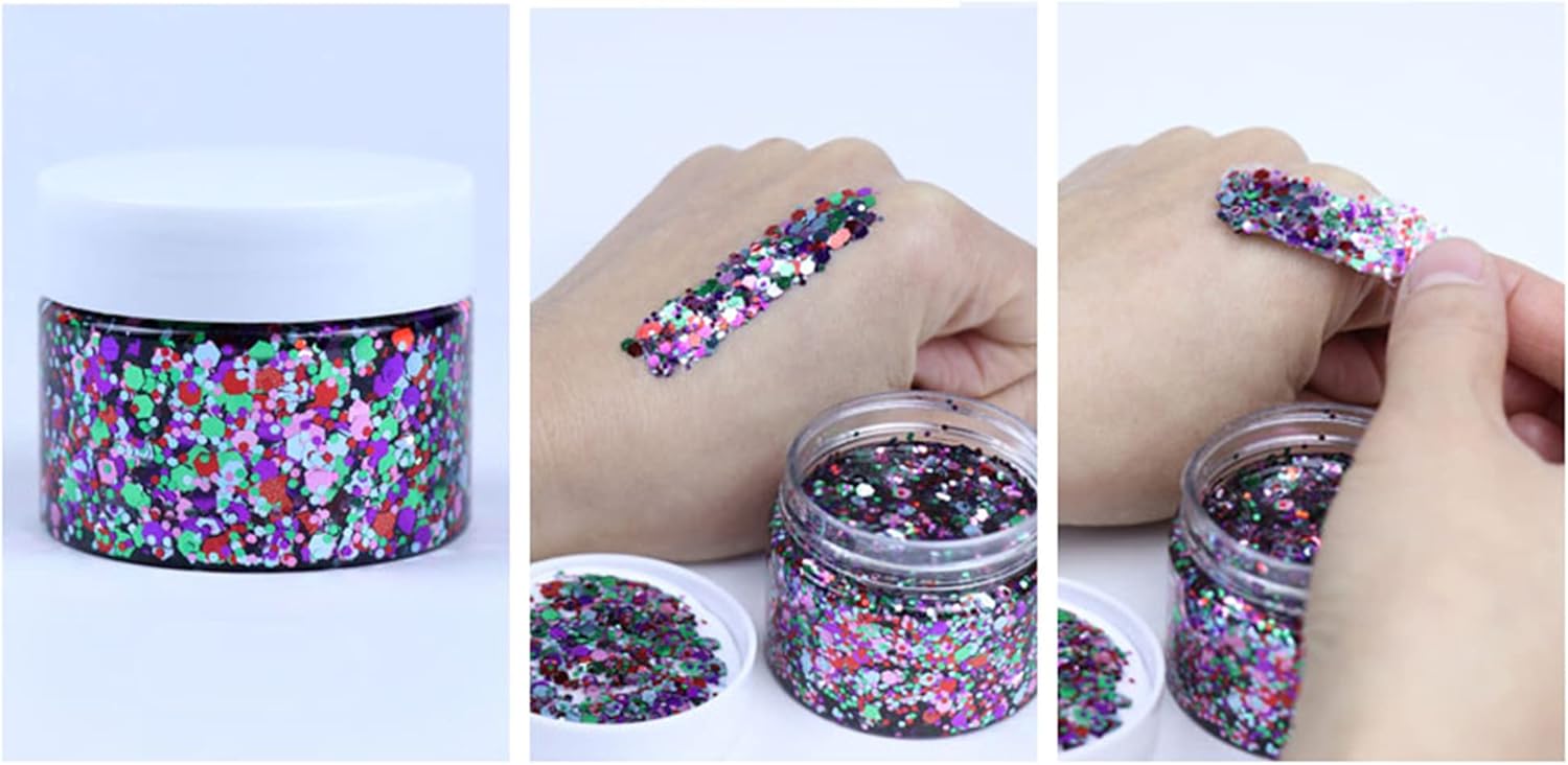 Gel con purpurina para la cara, maquillaje holográfico, con purpurina gruesa, fórmula exfoliante para el cuerpo, pegamento con purpurina, color