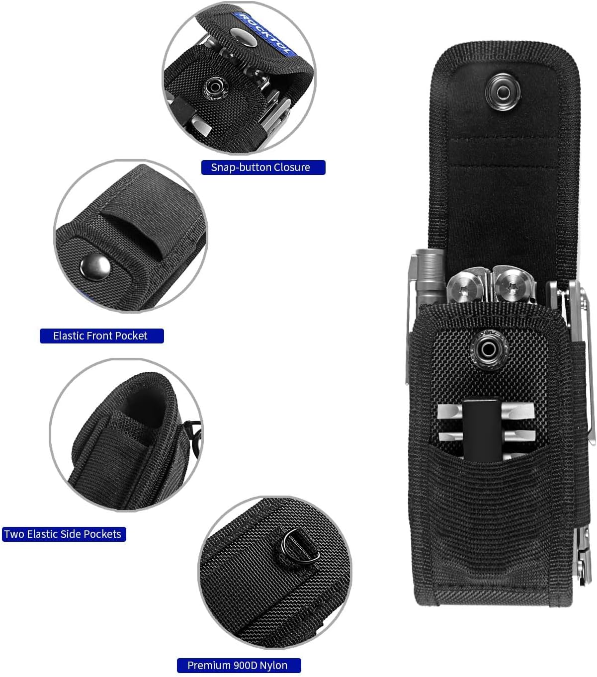 Funda multiherramienta para cinturón, bolsa multiherramienta de nailon 900D con 4 bolsillos, funda para cuchillos, funda de herramientas EDC para