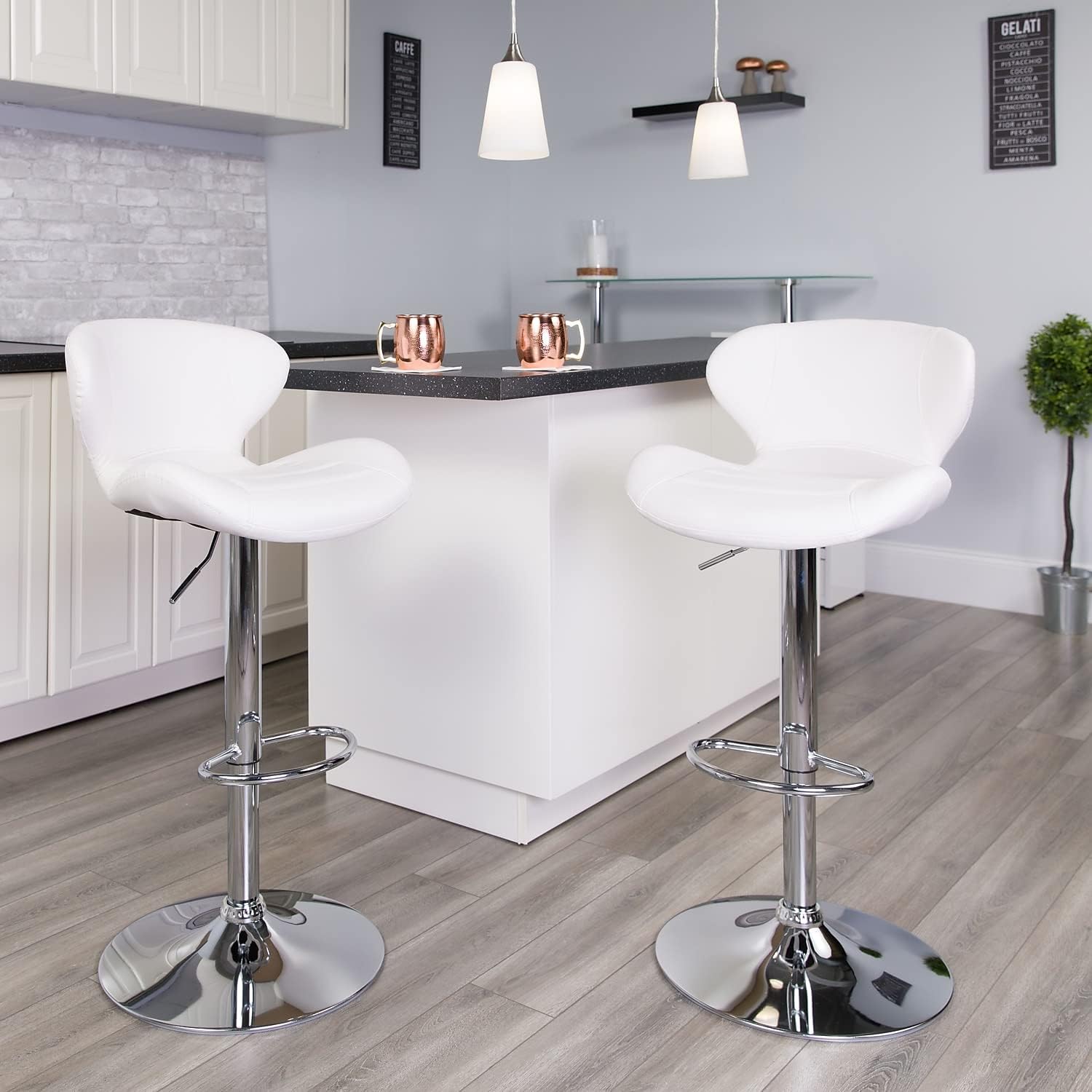 Flash Furniture Contemporáneo vinilo negro Altura Ajustable Taburete con Base Cromada, Vinilo, Blanco (White Vinyl)