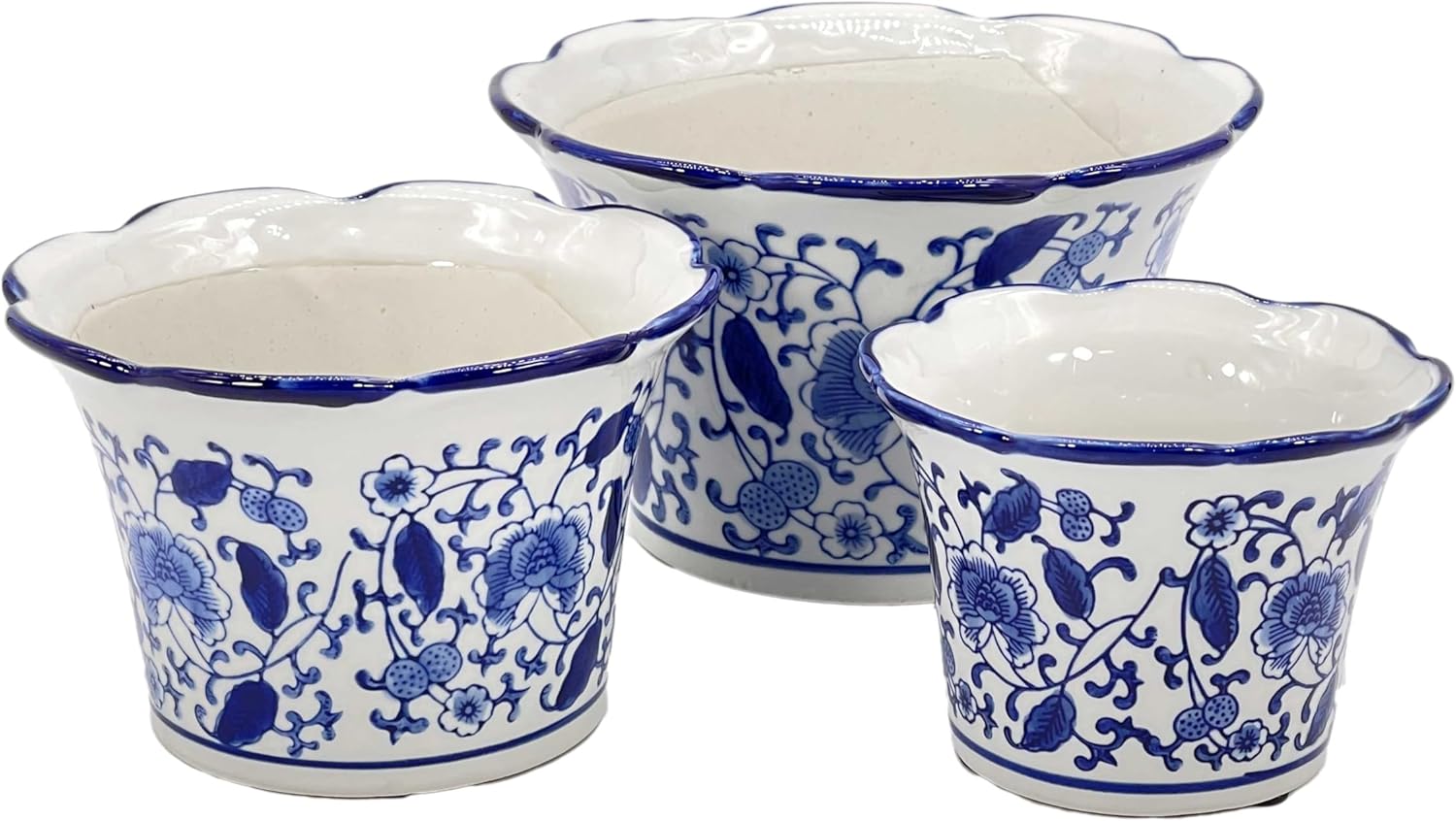 Galt International Maceta decorativa de cerámica de porcelana floral azul y blanca de 8 pulgadas, 6 pulgadas4.5 pulgadas, diseño chino asiático,