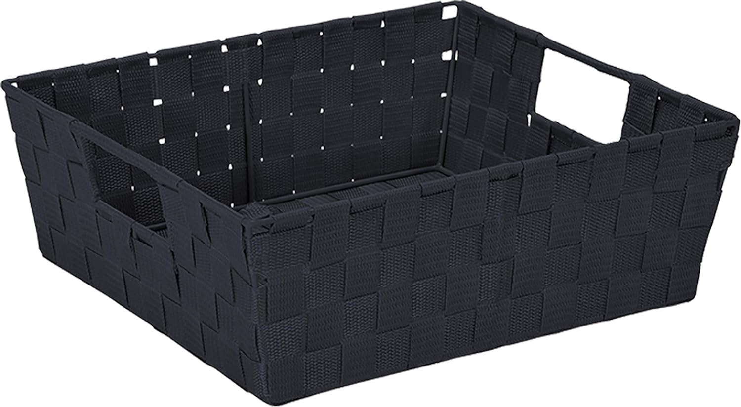 Simplify Cesta rectangular de acero aleado de 15 x 13 x 5 pulgadas con 2 asas de transporte integradas, color negro