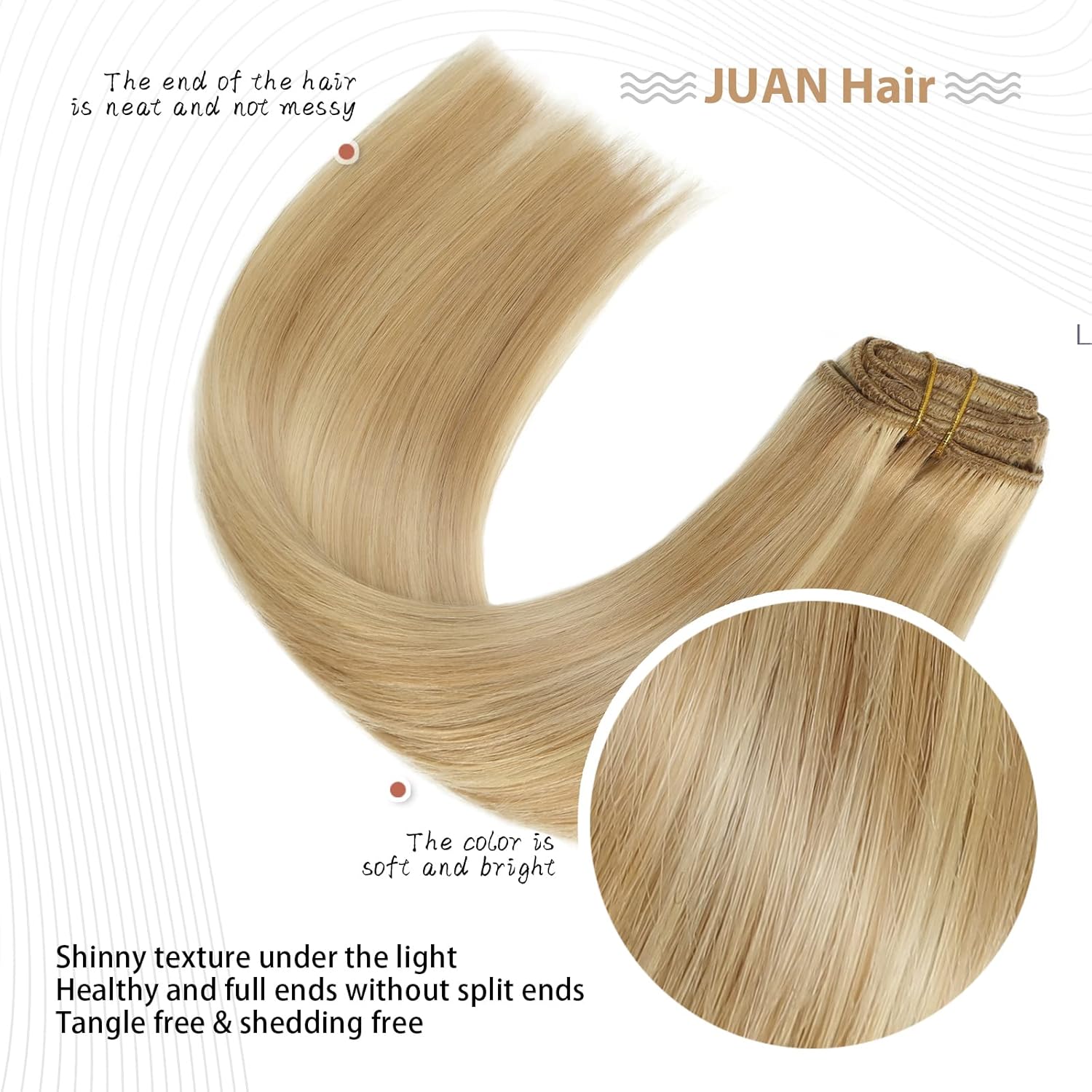 Extensiones de cabello humano real de color rubio fresa a rubio decolorado, extensiones de cabello humano real, 12 pulgadas, 7 unidades, 2.47 onzas,