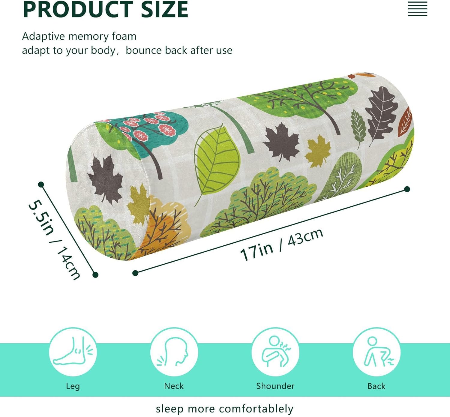 KLL Autumn Tree Bird Squirrel Bolster Pillow Insert Neck Roll Pillows for Sleeping Small Round Pillow Insert Cylinder Pillow Neckroll Decorative