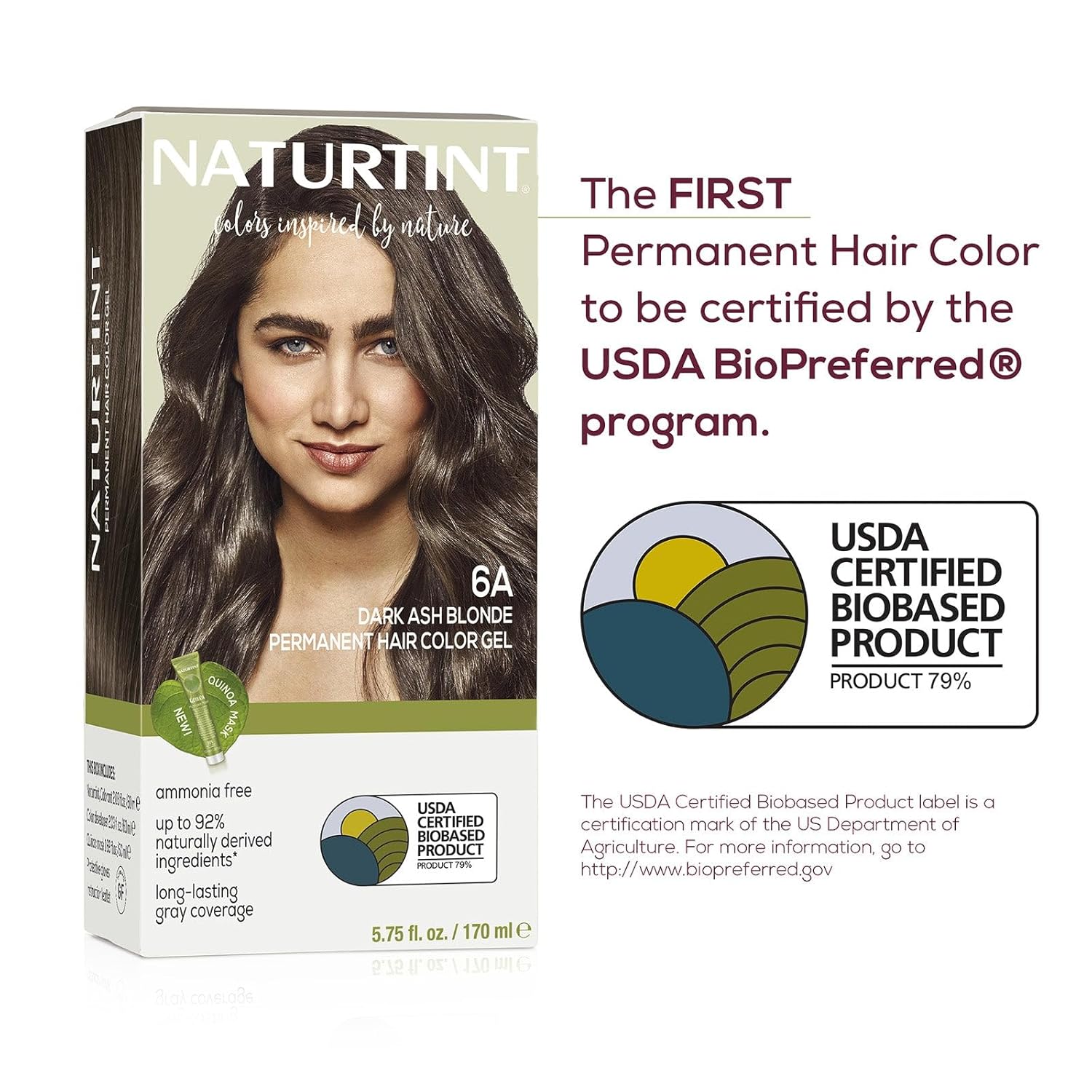 Naturtint Tinte permanente para el cabello rubio ceniza oscuro 6A (paquete de 6), sin amoníaco, vegano, libre de crueldad, hasta un 100% de