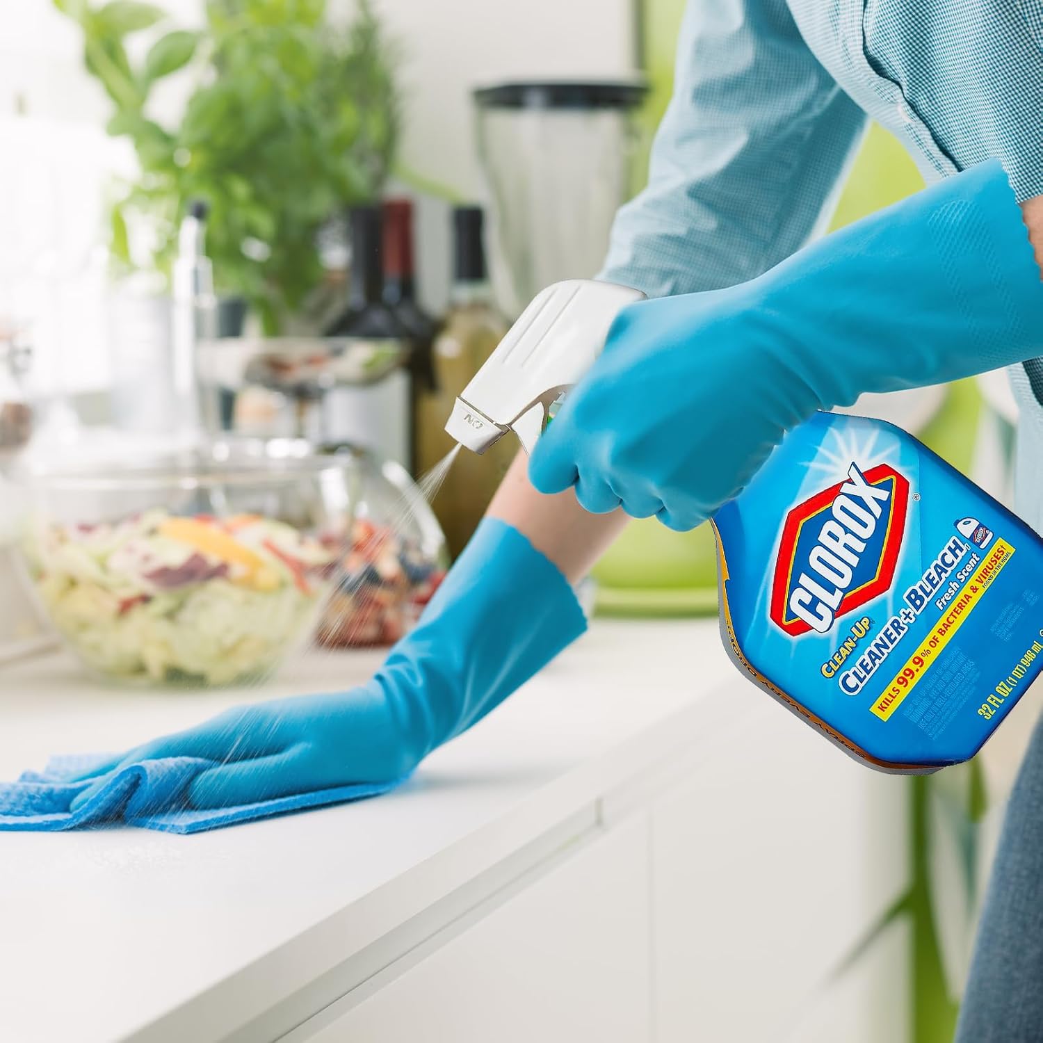 Limpiador de limpieza con blanqueador, 32 onzas (paquete de 2) en espray de blanqueador de aroma fresco  Limpieza multiusos de la casa para cocina,
