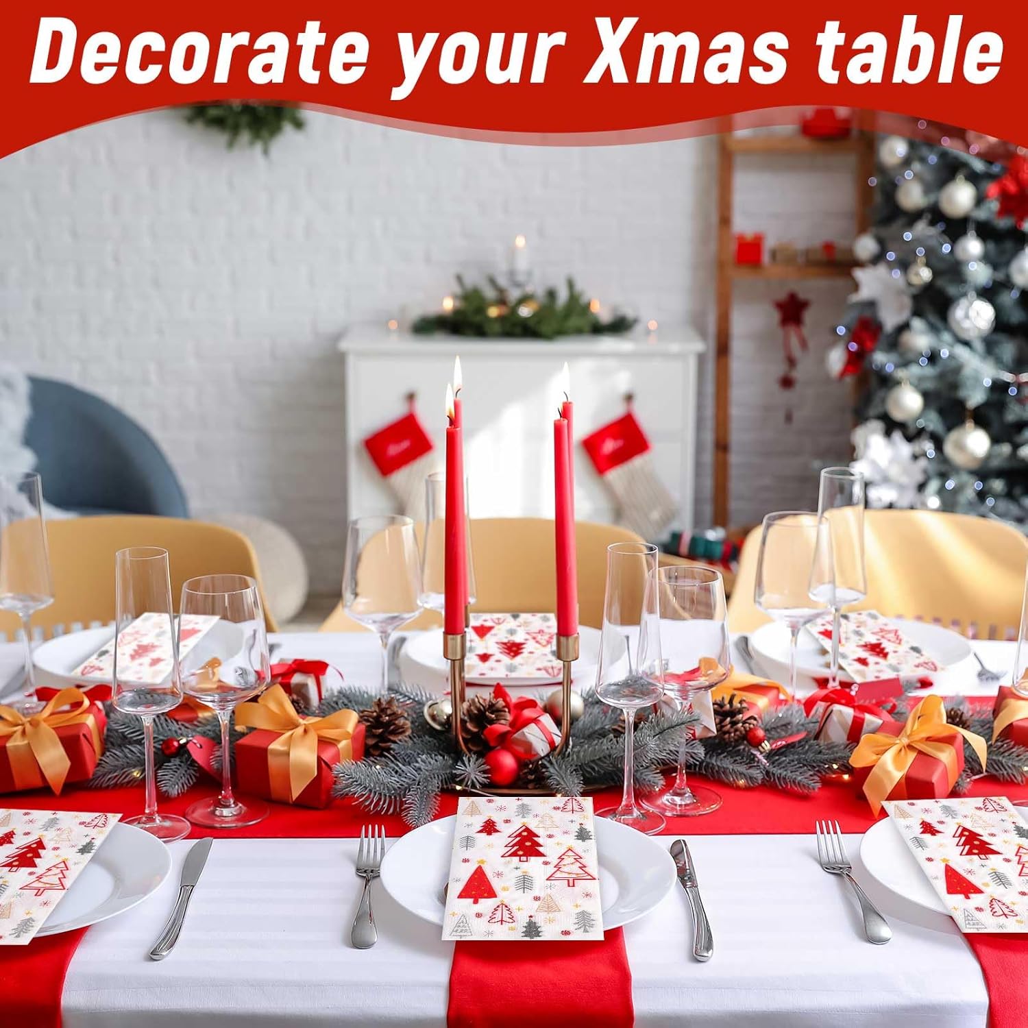 Spiareal 200 toallas de papel de Navidad para invitados, toallas de mano de papel de Navidad para baño, servilletas de árbol de Navidad para