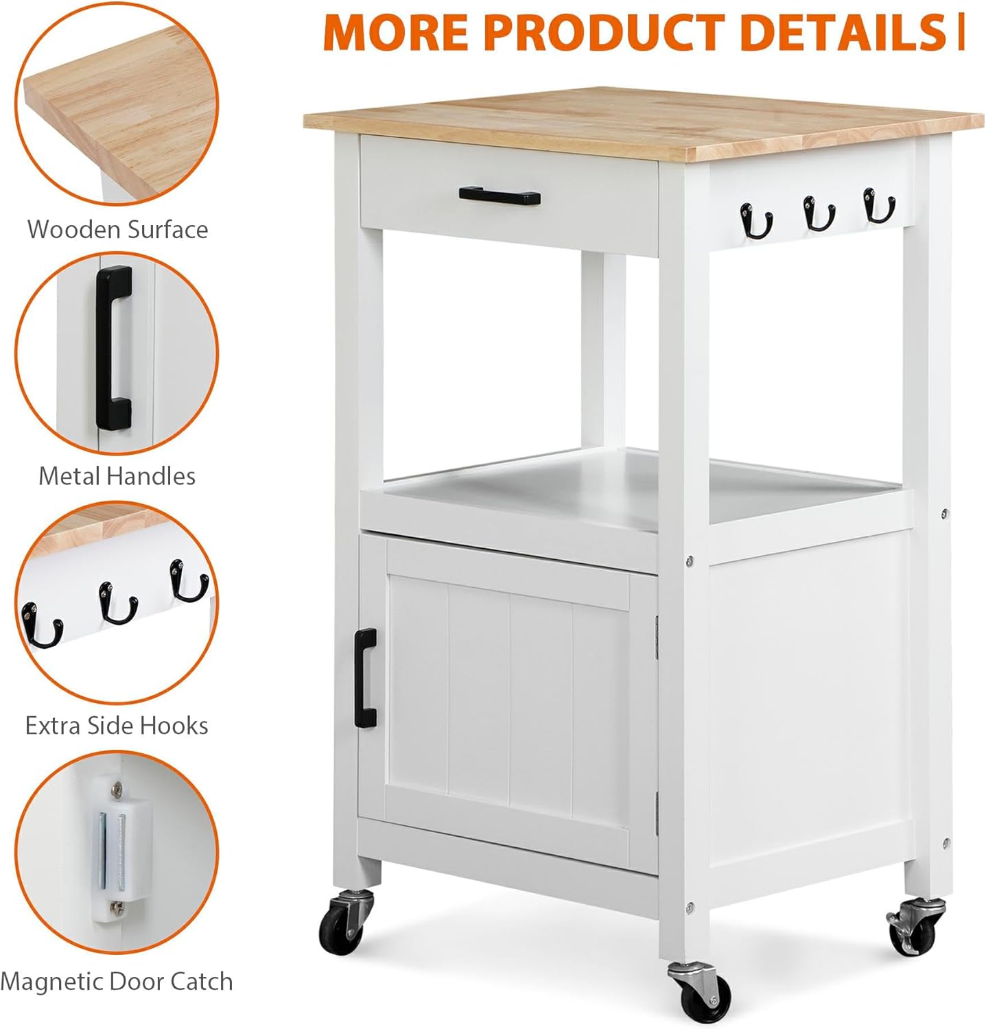 Nova Microdermabrasion Isla de cocina rodante con gabinete de una sola puerta, carrito de cocina con ruedas giratorias con estante de