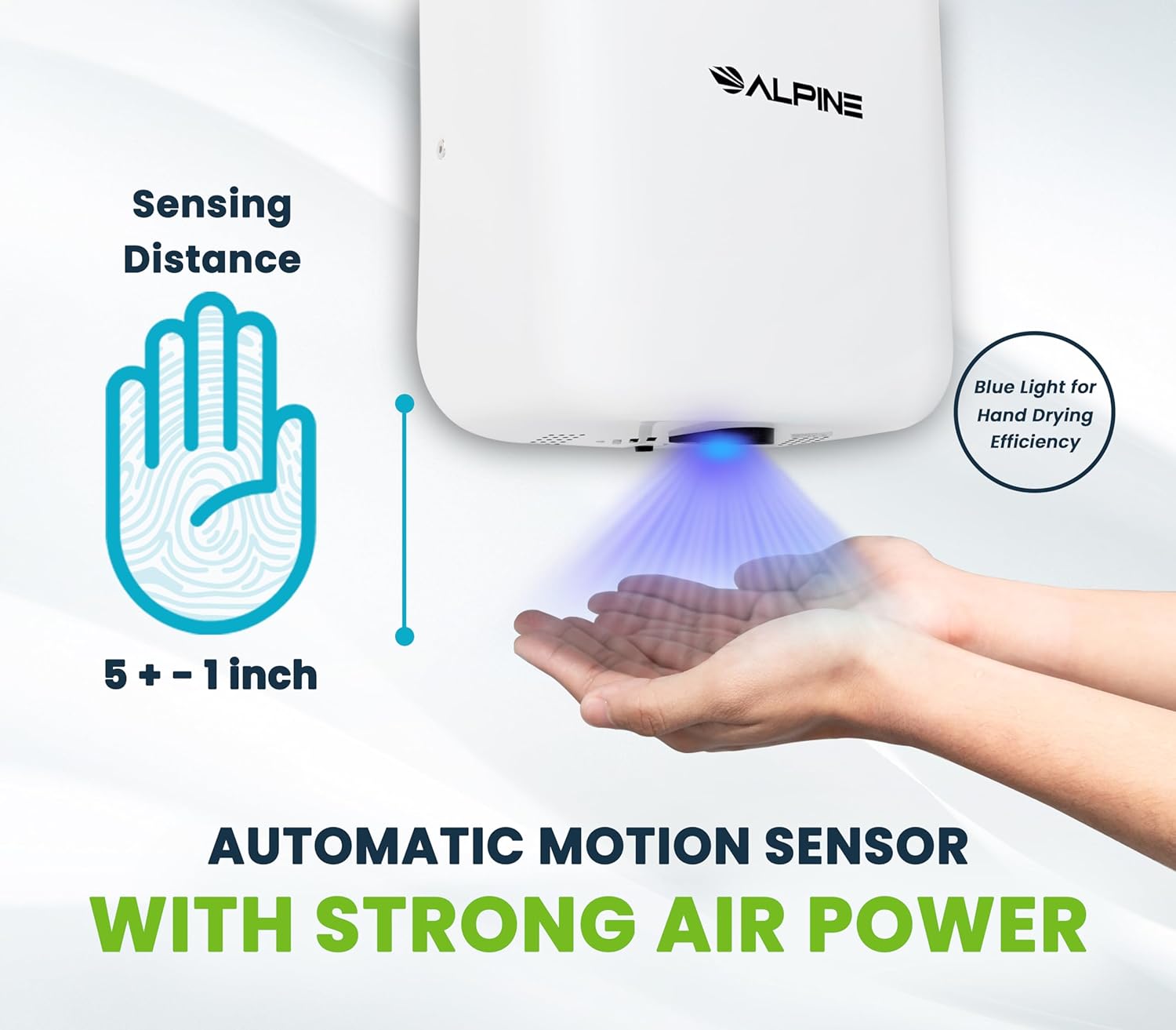 Alpine – Secador de manos automático comercial – Secador de manos de aire de alta velocidad para el hogar, restaurante, baño y zonas de alto