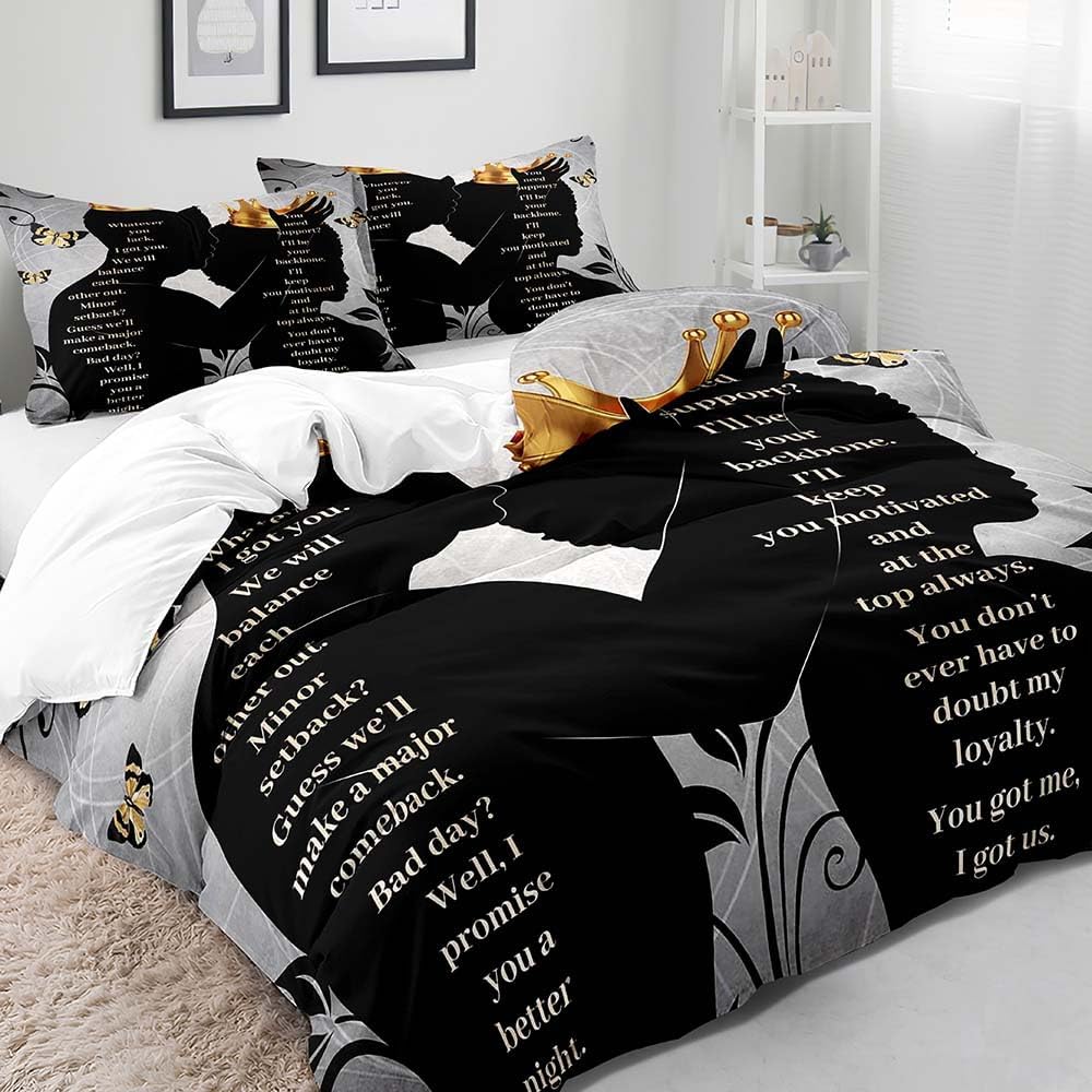 LUVIVIHOME Juego de ropa de cama afroamericana de 3 piezas, funda de edredón tamaño King, funda de edredón de melanina para niña negra, decoración
