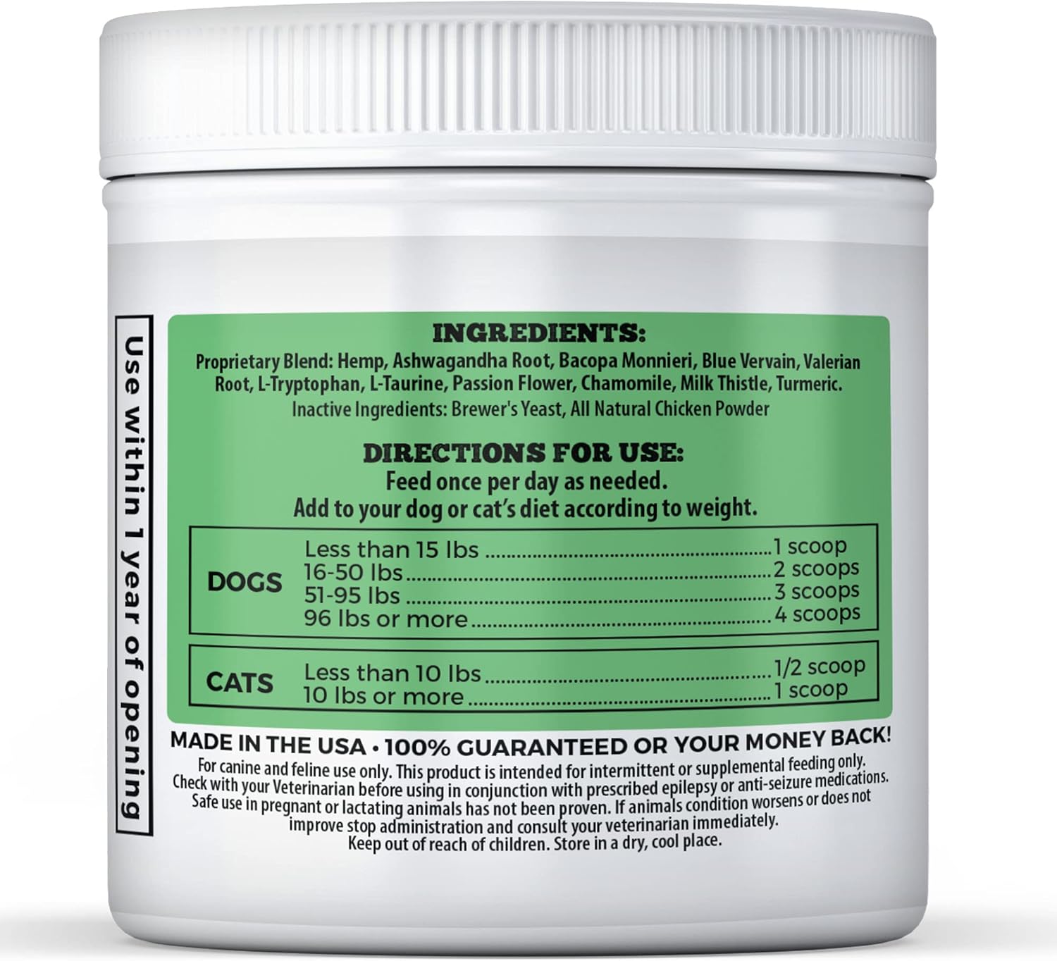 Apoyo a las convulsiones y ayuda calmante para perros y gatos ayuda natural para la epilepsia y las convulsiones. cáñamo, ashwagandha, verbena azul,