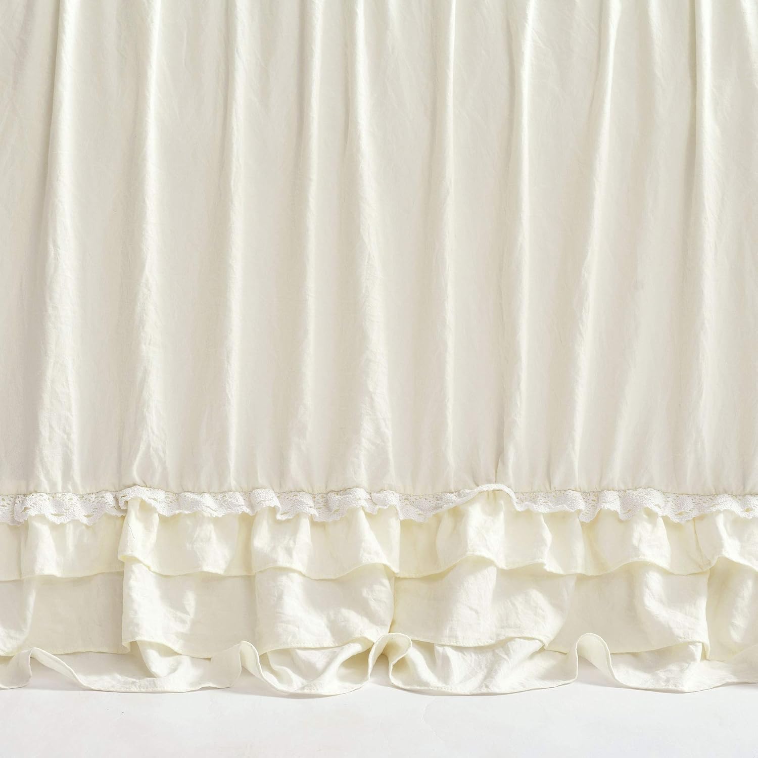 Lush Décor – Juego de Cubrecama con falda de volantes para cama sencilla, estilo Shabby Chic, juego de 2 piezas, Poliéster, Ivory, King