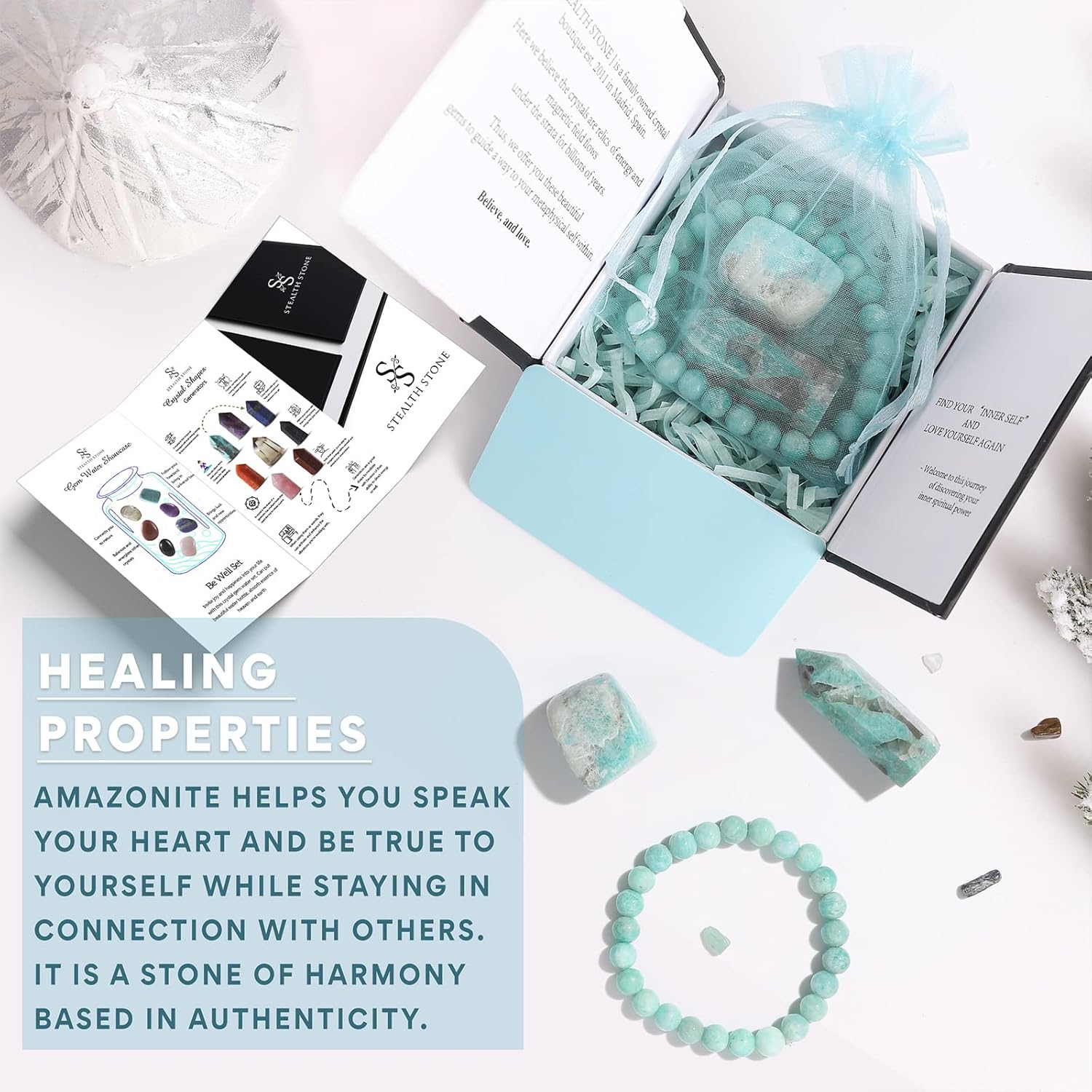 Juego de cristales curativos y piedras curativas, contiene pulsera de cristal curativo natural, piedra de chakra, varita hexagonal, el mejor regalo