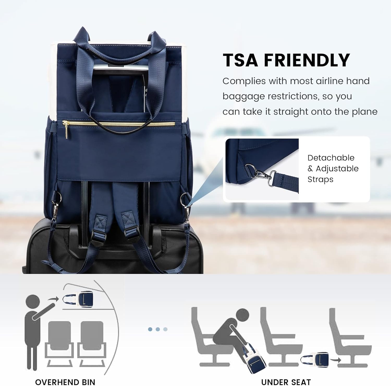 LOVEVOOK Mochila para laptop para mujer, bolsa de mano abierta para profesores, enfermeras, bolsa de mano de trabajo de 15.6 pulgadas, Azul, blanco,
