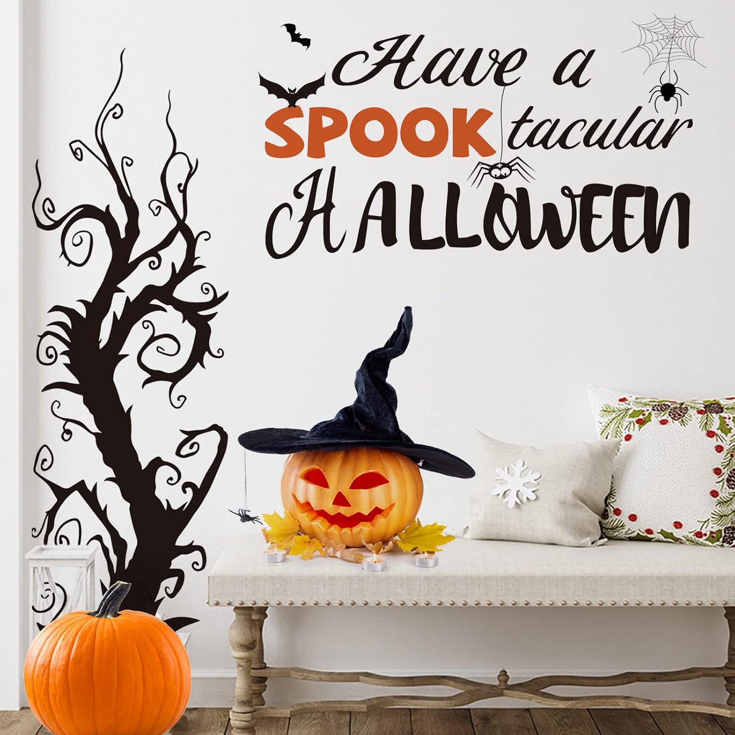 Calcomanías de pared de Halloween, decoración del hogar, murciélagos, castillo antiguo, decoración del hogar, arte de pared extraíble para