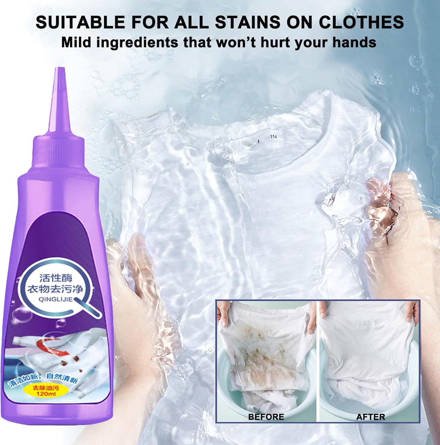 Active Enzyme – Quitamanchas de ropa, limpieza enzimática activa de lavandería, limpiador de manchas difíciles para ropa, sofá, manchas de alfombras