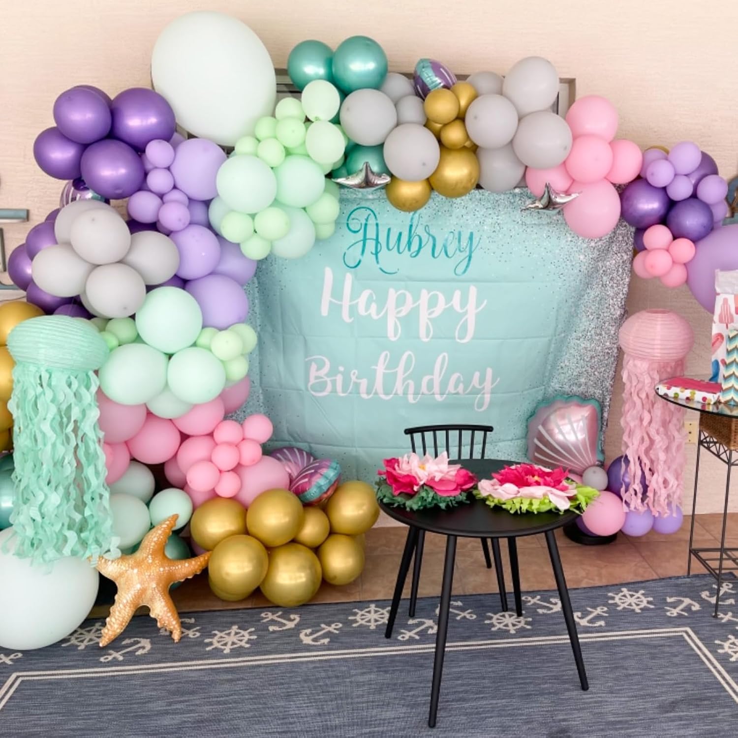 Globos de sirena, 60 paquetes de decoraciones de fiesta de cumpleaños con temática de sirena de 12 pulgadas con globos metálicos rosados, morados y