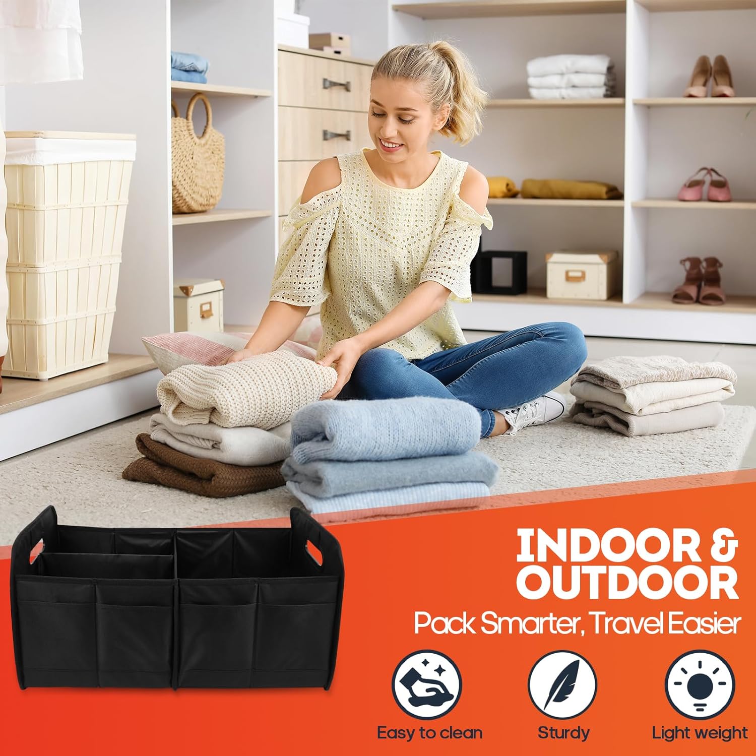 Organizador de maletero con bolsa extra aislada, a prueba de fugas, compartimentos múltiples extra grandes plegables con enfriador para SUV, sedán,