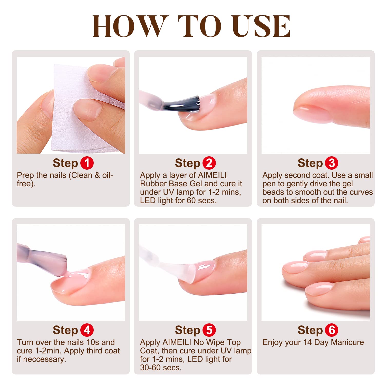 AIMEILI Gel base de goma para uñas, esmalte de uñas de gel transparente UV LED sin hema, 4 en 1 para fortalecer, mejorar, capa base, esmalte de gel