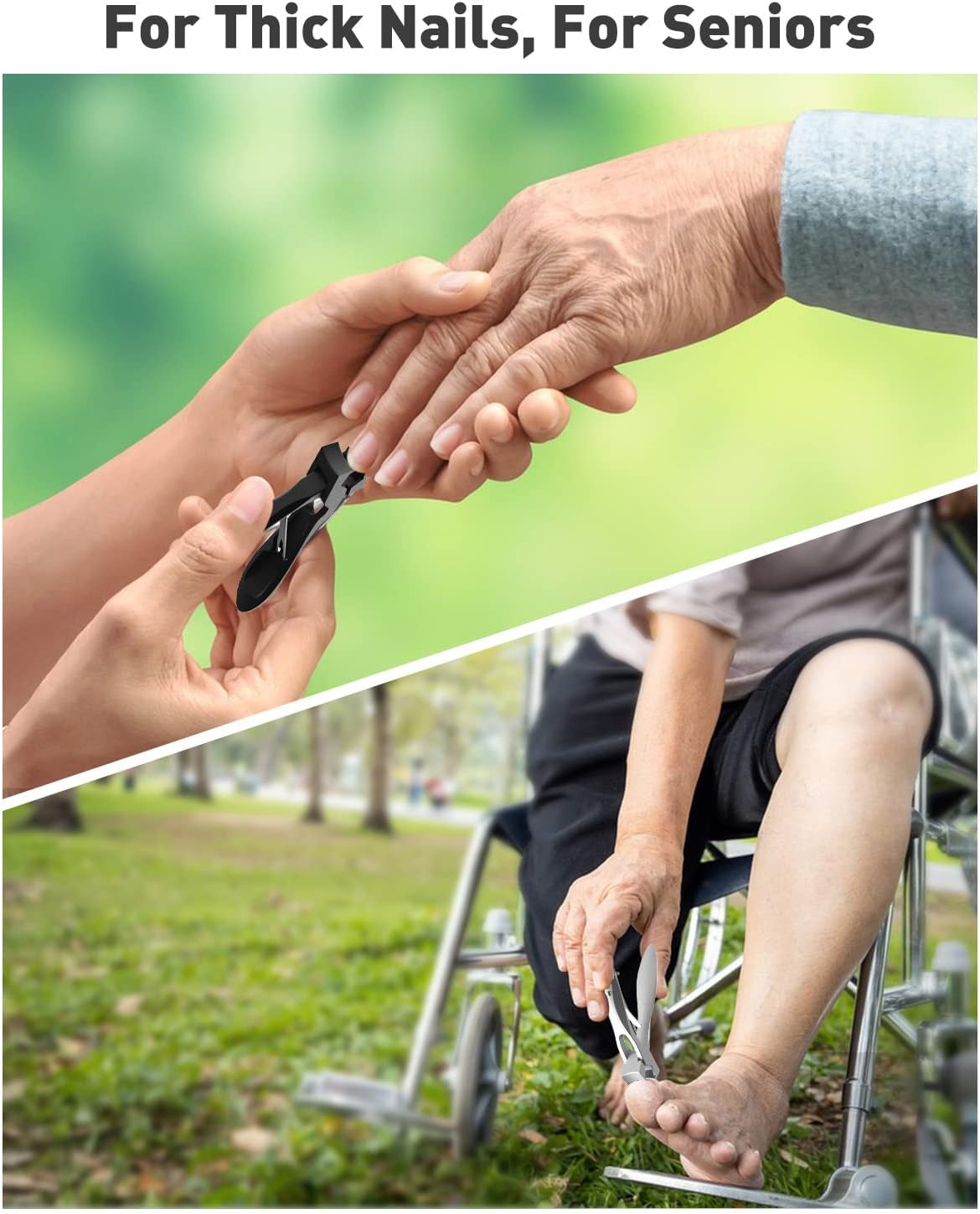 BEZOX Cortaúñas gruesas con lima de uñas de metal, cortaúñas profesional para uñas gruesas para hombres, cortaúñas de acero inoxidable con estuche