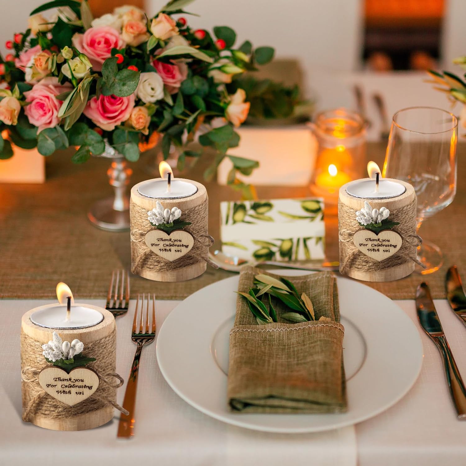 Tioncy 36 portavelas de madera, para despedida de soltera, rústico, regalos de boda para invitados, baby shower, mesa de Navidad, fiesta con velas