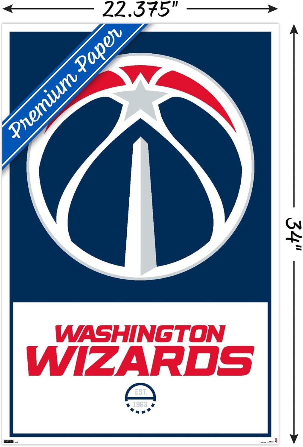 Trends International NBA Washington Wizards – Póster de pared con logotipo 21, 22.375 x 34 pulgadas, versión premium sin marco