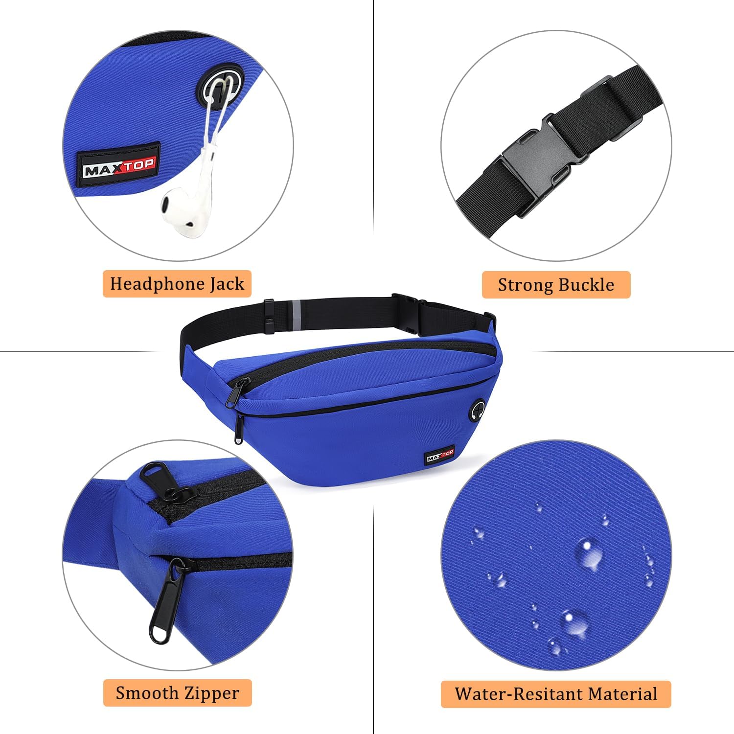 MAXTOP – Cangurera cruzada y grande con 4 bolsillos con cremallera, para deportes, festivales, entrenamientos, viajes, salir a correr y uso casual,