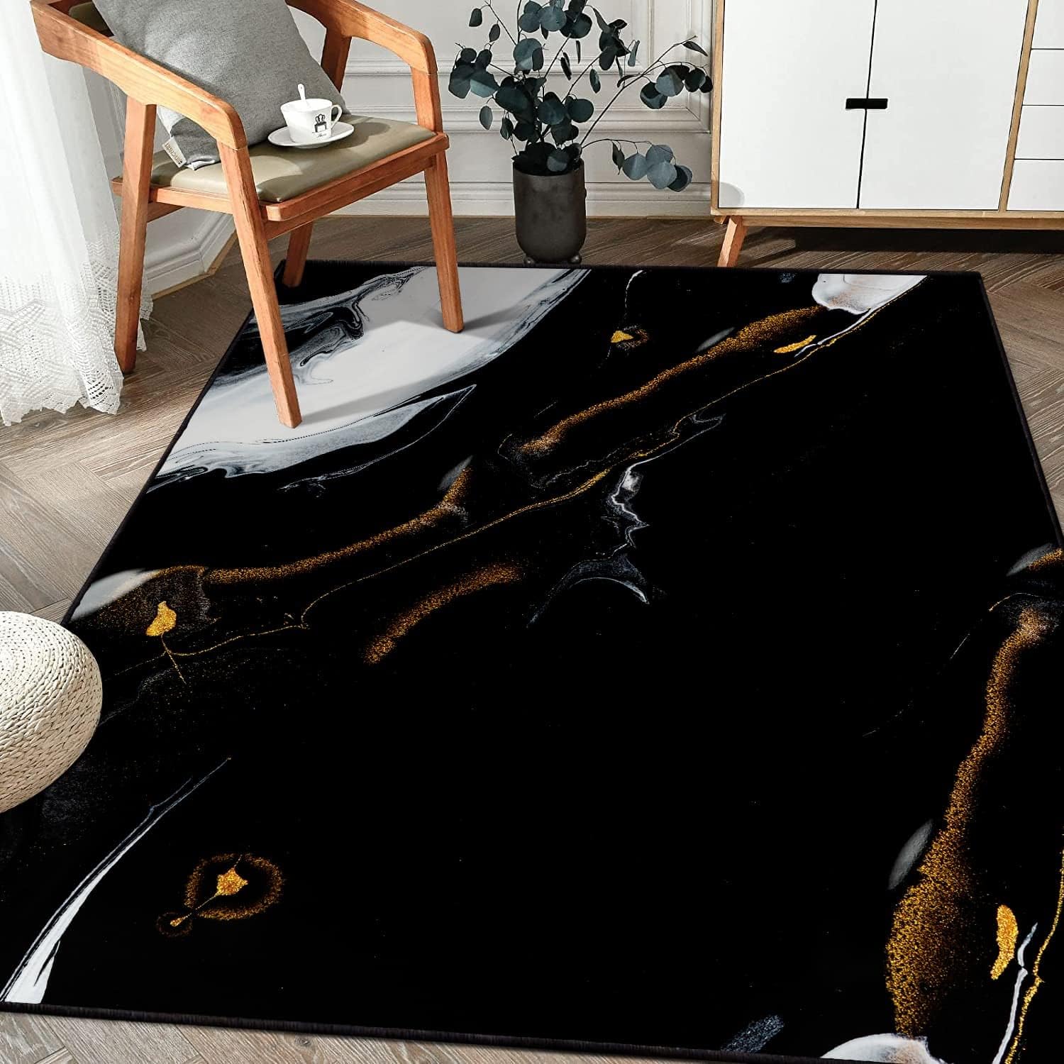 Modern Abstract Collection – Alfombra de área de 3 x 5 pies, lavable, antideslizante, con textura de mármol, alfombra para dormitorio, comedor,